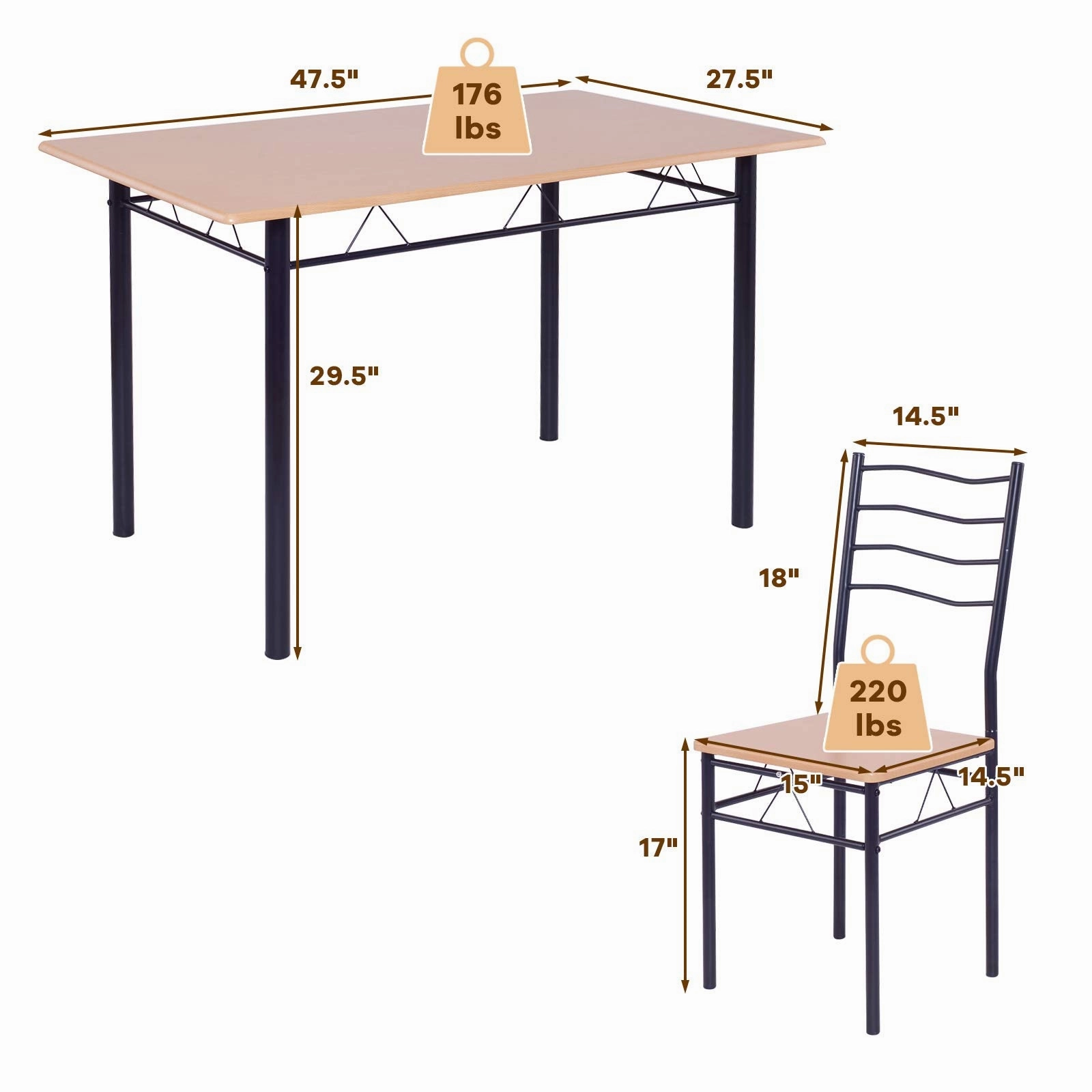 Giantex Modern 5 Piece Dining Table Set for 4 Chair