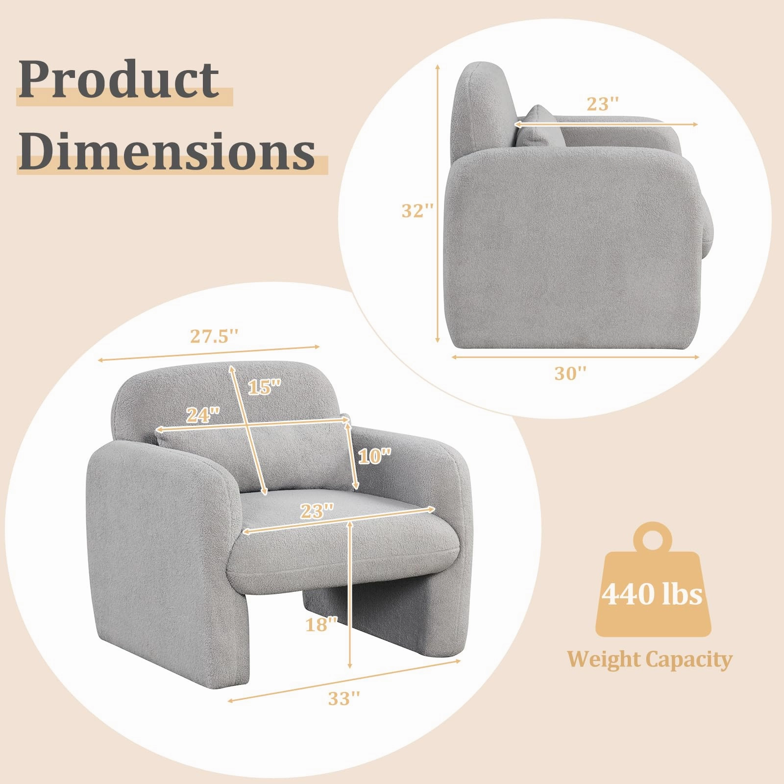 Giantex Modern Accent Chair for Living Room, Sherpa Fabric Upholstered Armchair w/Waist Pillow, Comfy Reading Chair w/Armrests