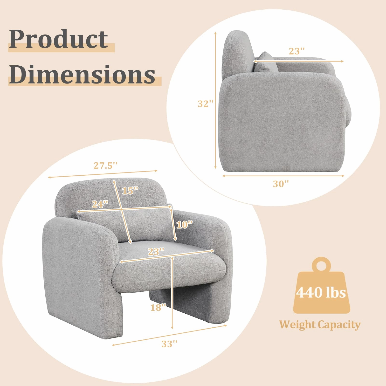 Giantex Modern Accent Chair for Living Room, Sherpa Fabric Upholstered Armchair w/Waist Pillow, Comfy Reading Chair w/Armrests
