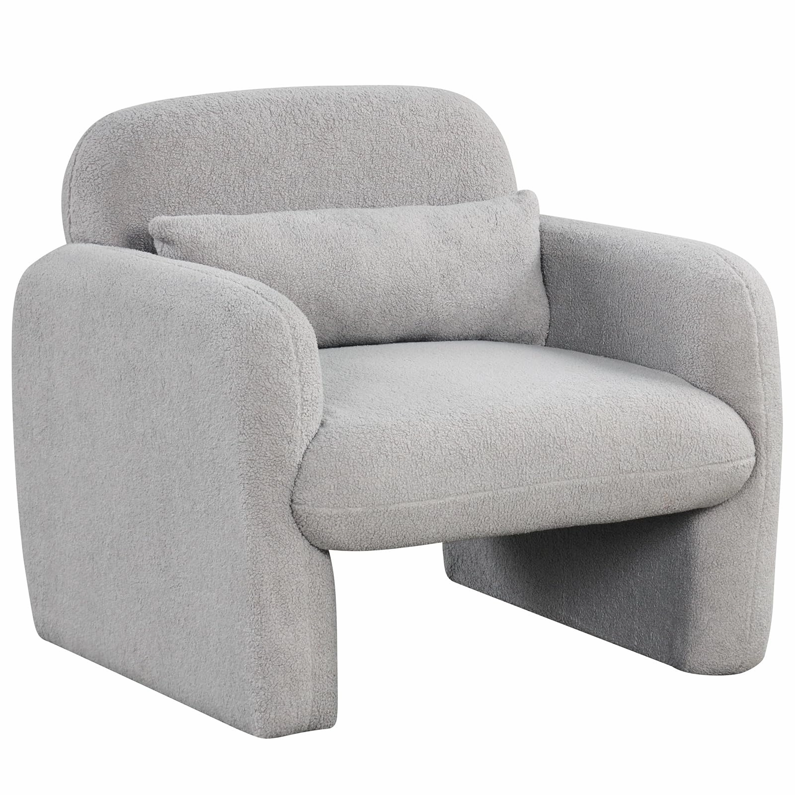 Giantex Modern Accent Chair for Living Room, Sherpa Fabric Upholstered Armchair w/Waist Pillow, Comfy Reading Chair w/Armrests