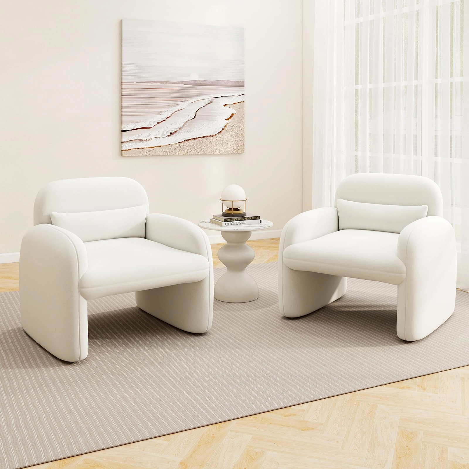Giantex Modern Accent Chair for Living Room, Sherpa Fabric Upholstered Armchair w/Waist Pillow, Comfy Reading Chair w/Armrests