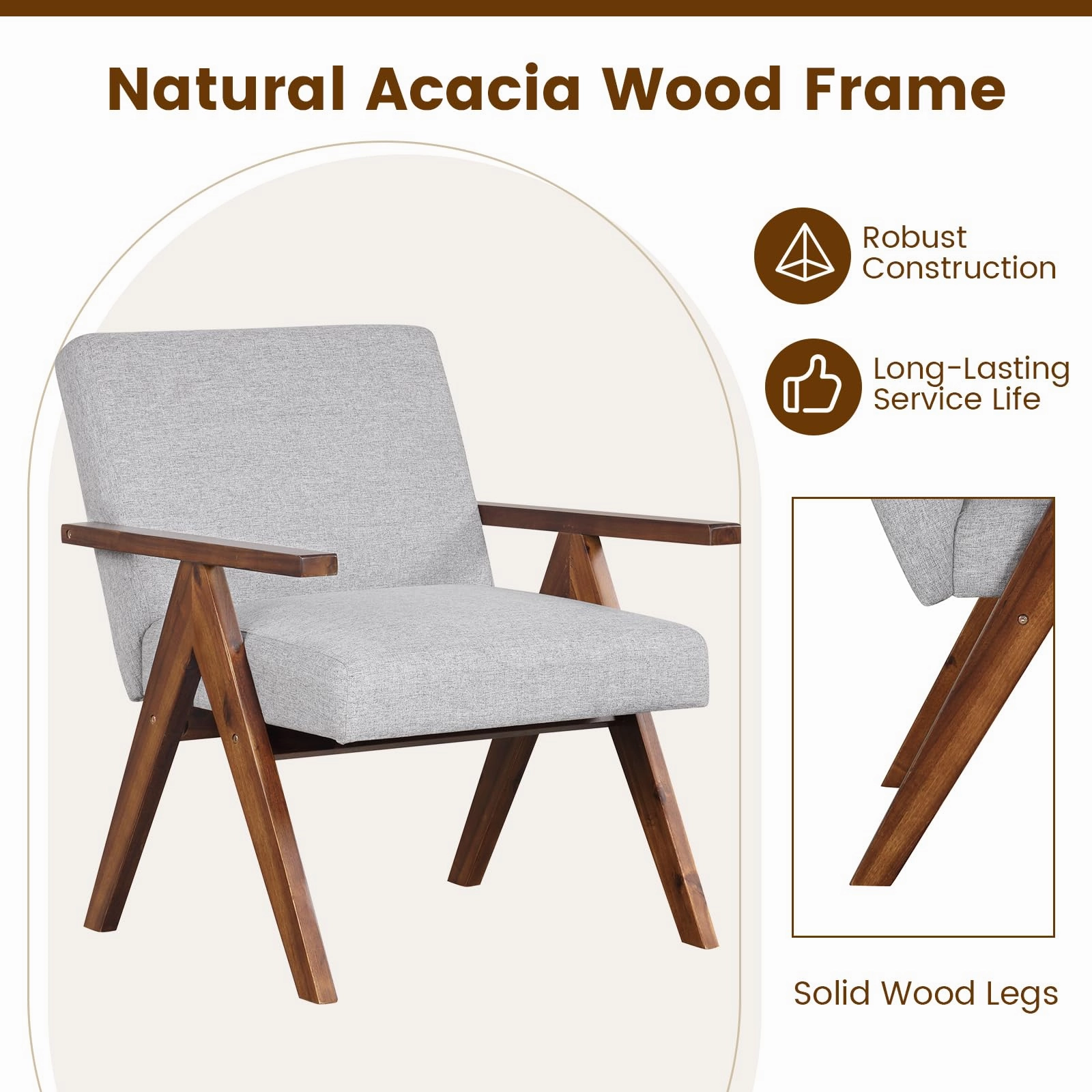 Giantex Modern Accent Chair, Linen Fabric Armchair with Solid Acacia Wood Frame, Soft Padded Cushion
