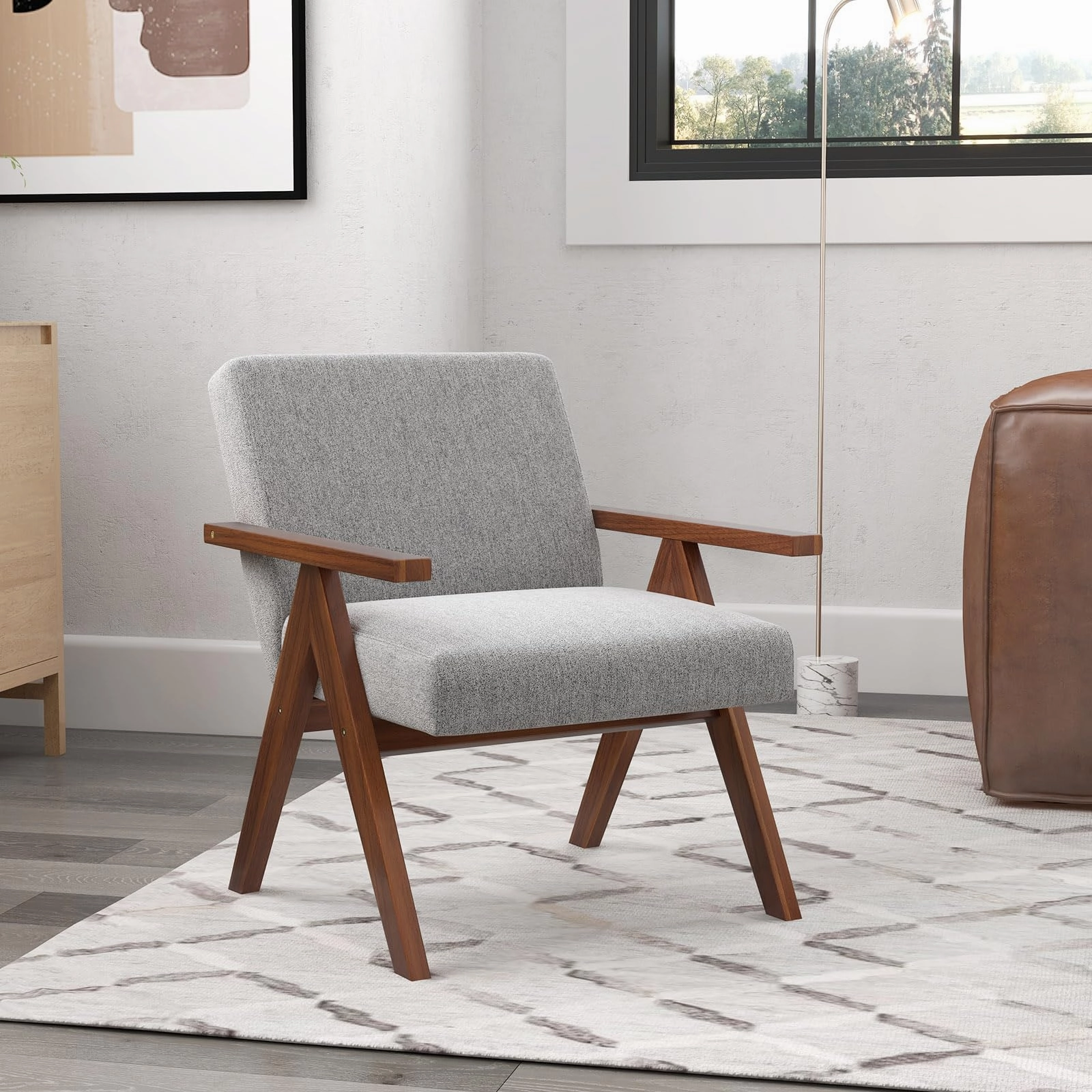 Giantex Modern Accent Chair, Linen Fabric Armchair with Solid Acacia Wood Frame, Soft Padded Cushion recliner chair, sleeper chair