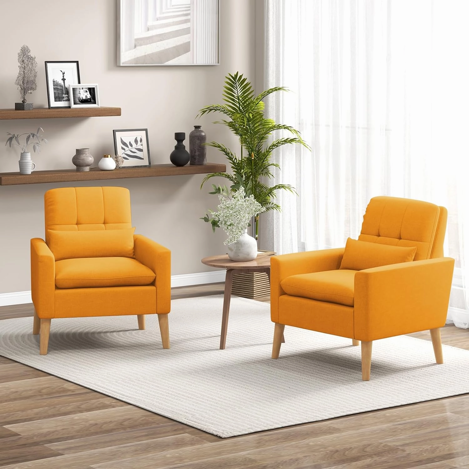 Giantex Modern Accent Chair, Mid-Century Linen Fabric Armchair