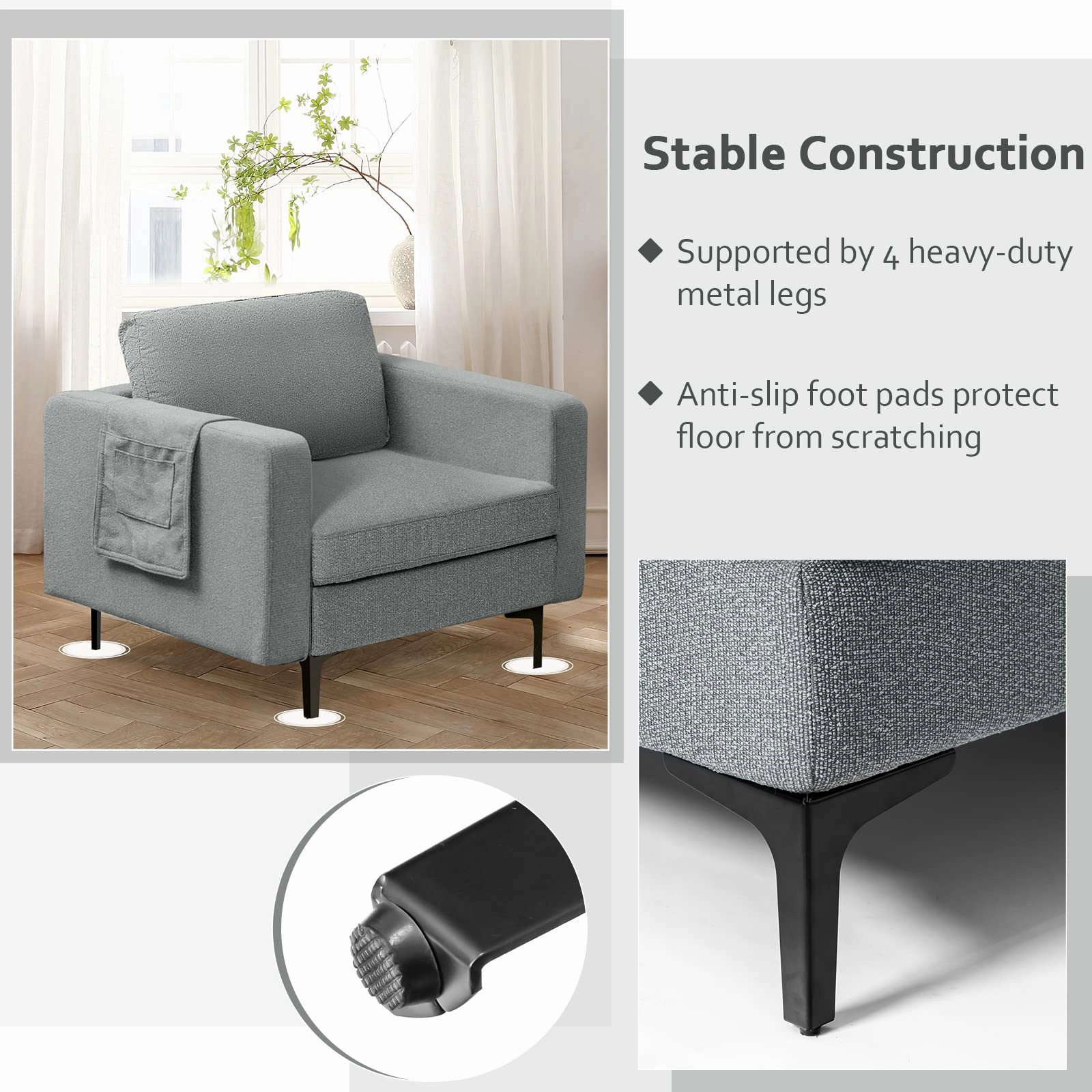 Giantex Modern Accent Chair w/Comfy Thick Cushion, Magazine Pockets