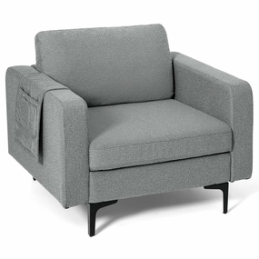 Giantex Modern Accent Chair w/Comfy Thick Cushion, Magazine Pockets storage ottoman, pouf
