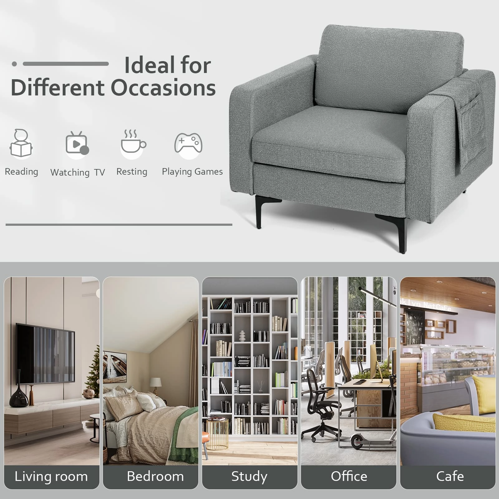 Giantex Modern Accent Chair w/Comfy Thick Cushion, Magazine Pockets