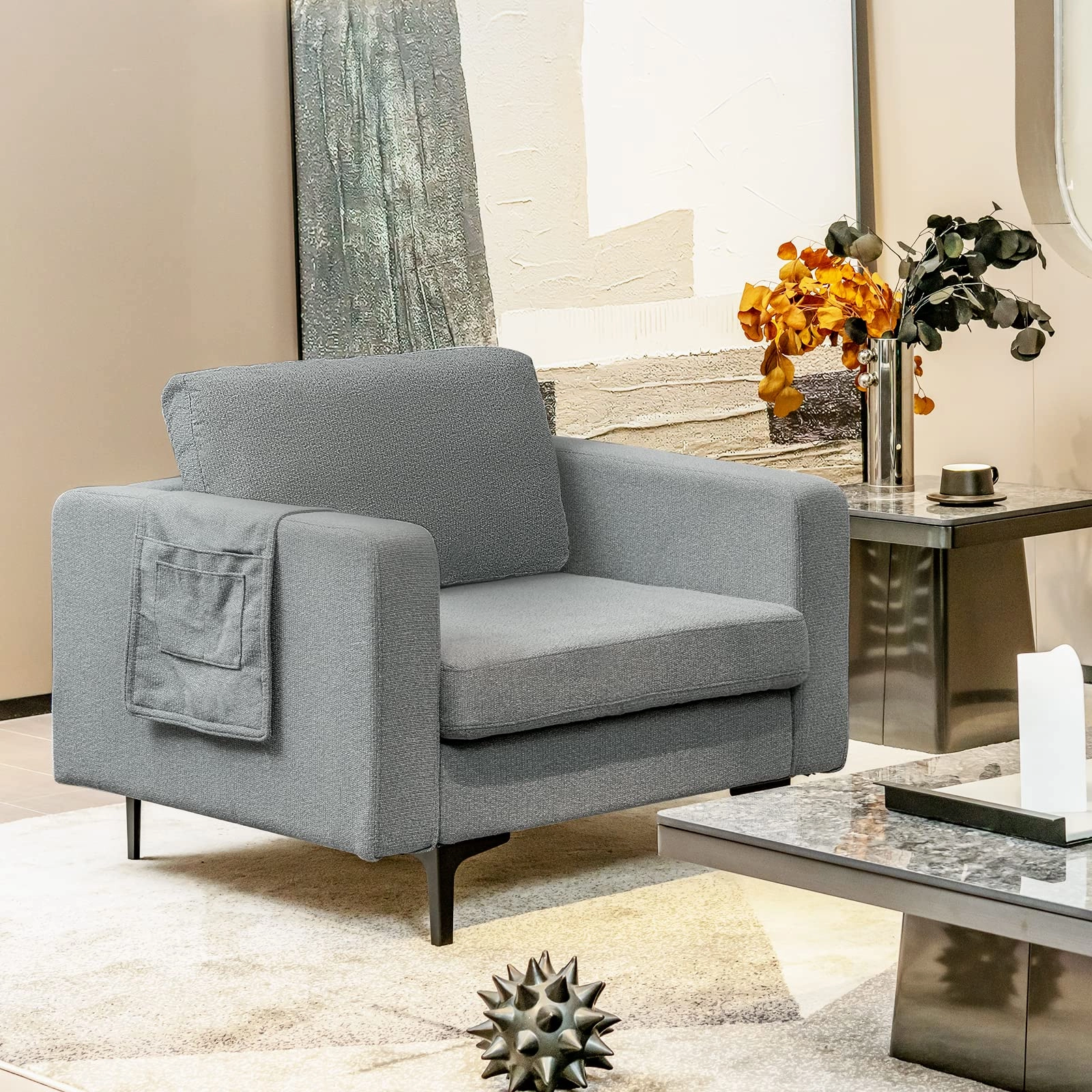 Giantex Modern Accent Chair w/Comfy Thick Cushion, Magazine Pockets