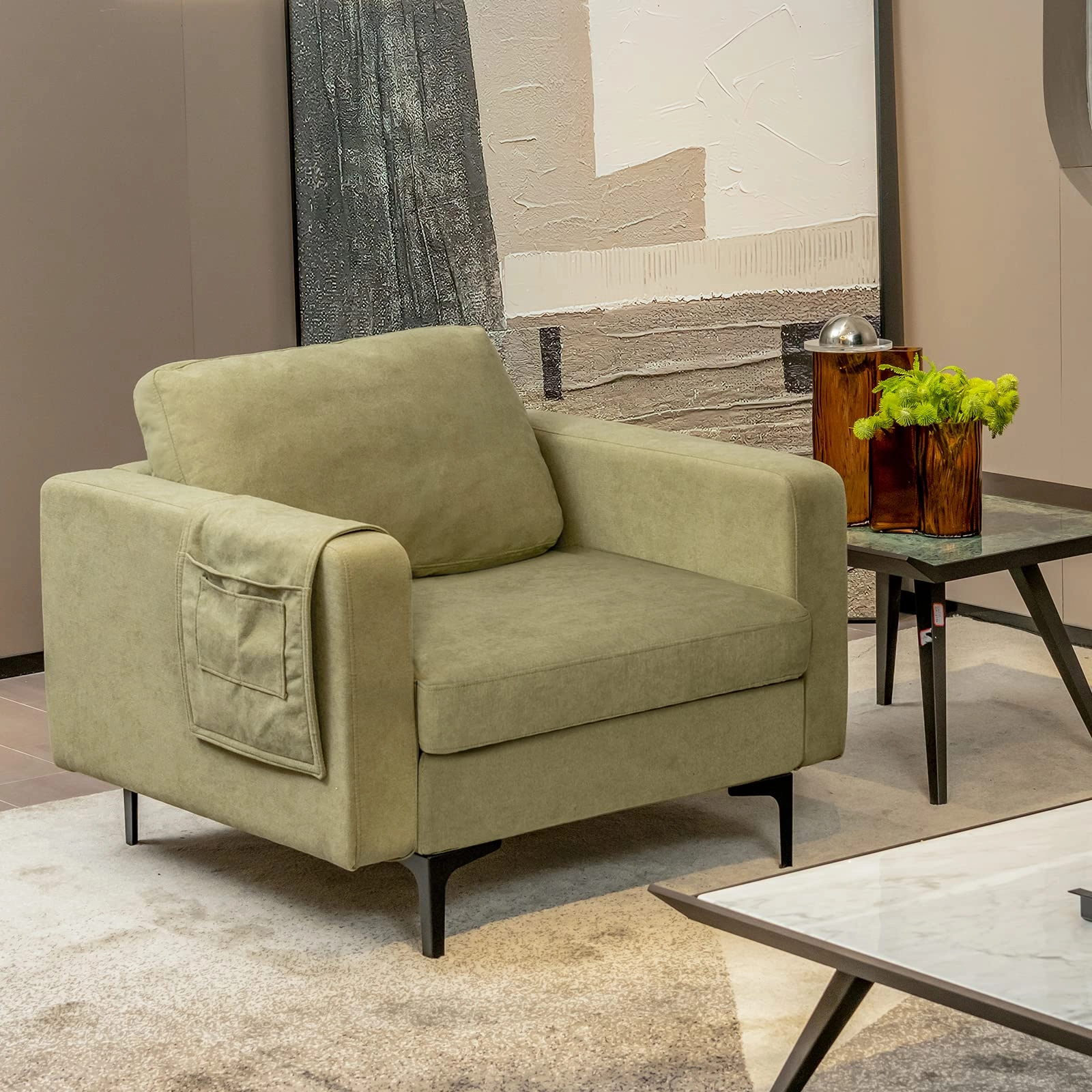 Giantex Modern Accent Chair w/Comfy Thick Cushion, Magazine Pockets