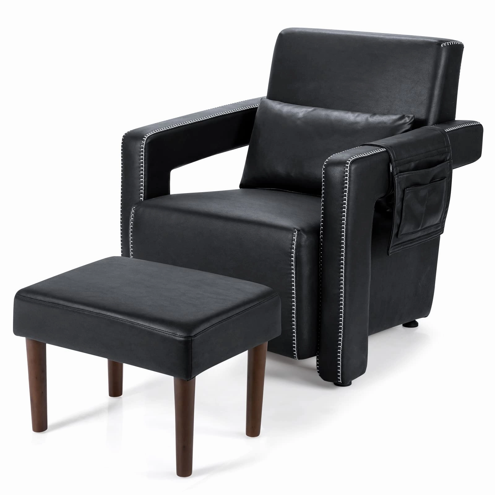 Giantex Modern Accent Chair with Ottoman, Soft Berber Fleece Armchair Single Sofa and Footstool Set w/Waist Pillow