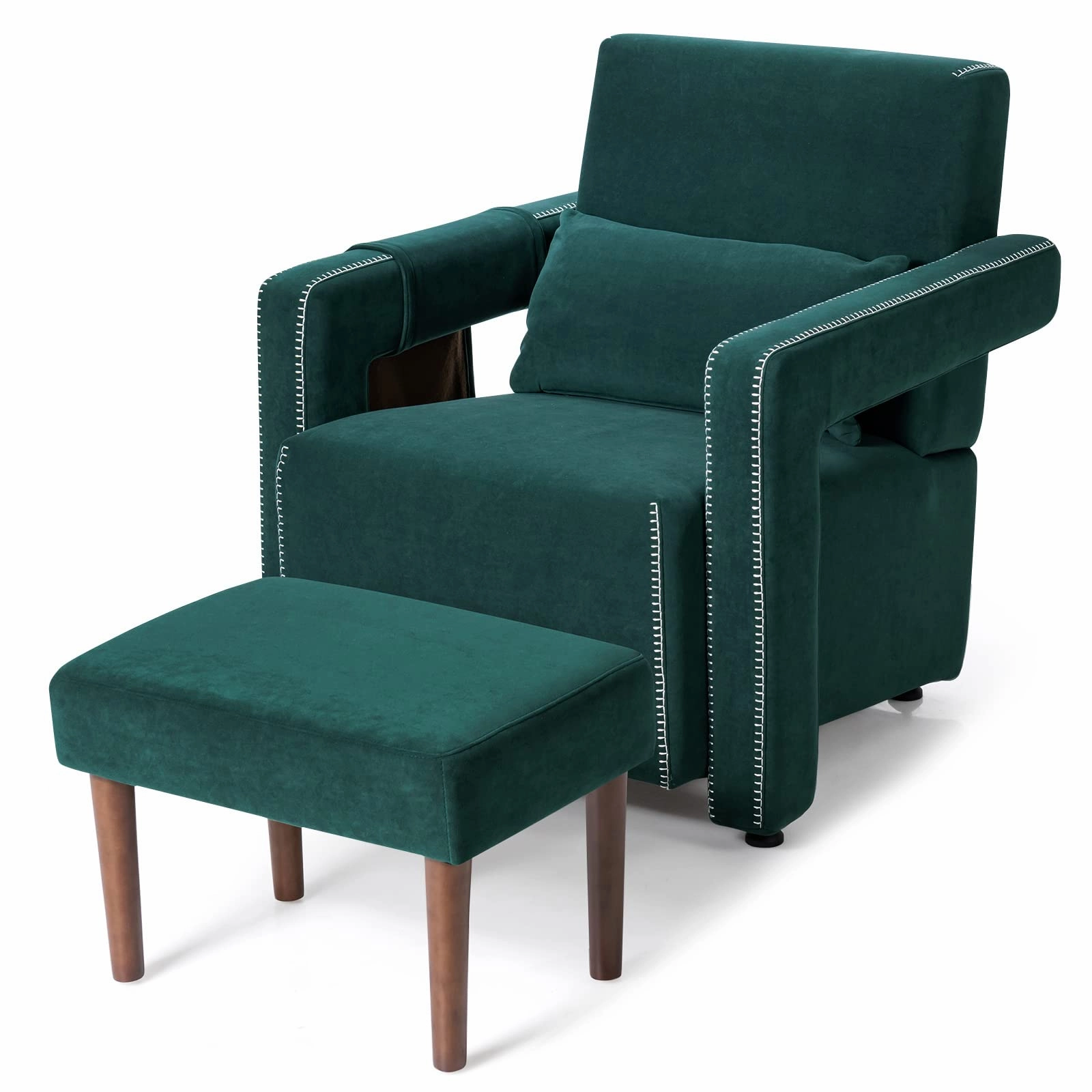 Giantex Modern Accent Chair with Ottoman, Soft Berber Fleece Armchair Single Sofa and Footstool Set w/Waist Pillow