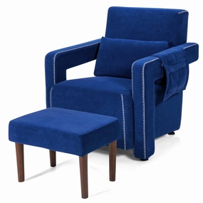 Giantex Modern Accent Chair with Ottoman, Soft Berber Fleece Armchair Single Sofa and Footstool Set w/Waist Pillow sectional sofa, corner couch