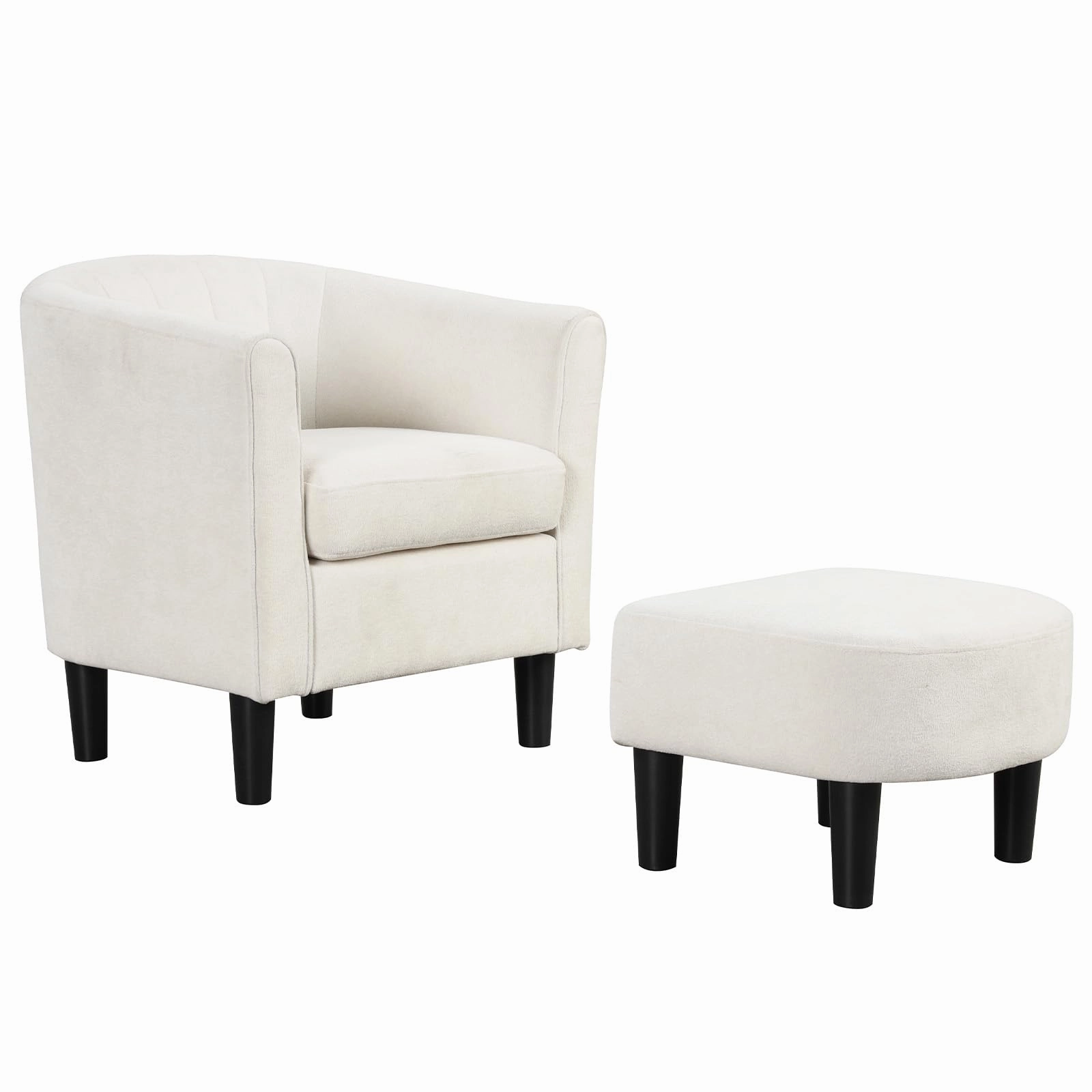 Giantex Modern Accent Chair with Ottoman, Upholstered Teddy Velvet Barrel Club Chair w/Footrest sectional sofa, corner couch