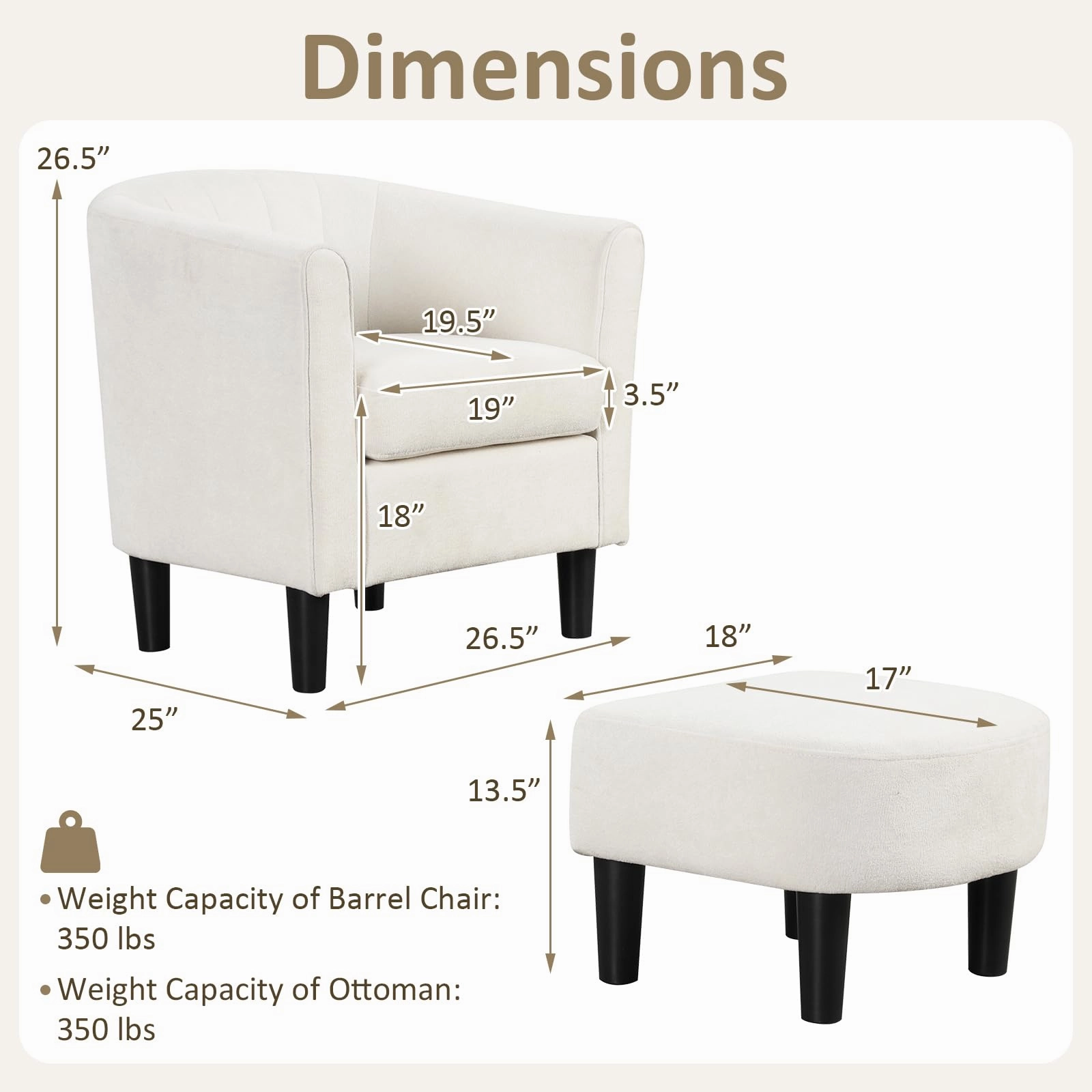 Giantex Modern Accent Chair with Ottoman, Upholstered Teddy Velvet Barrel Club Chair w/Footrest