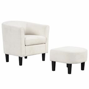 Giantex Modern Accent Chair with Ottoman, Upholstered Teddy Velvet Barrel Club Chair w/Footrest recliner chair, sleeper chair