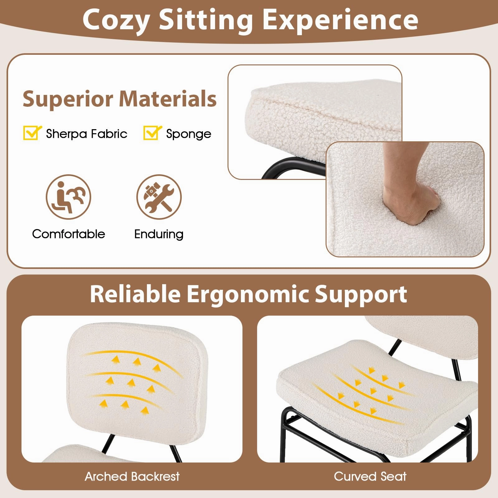 Giantex Modern Armless Accent Chair - Sherpa Reading Chair with Sponge Padding