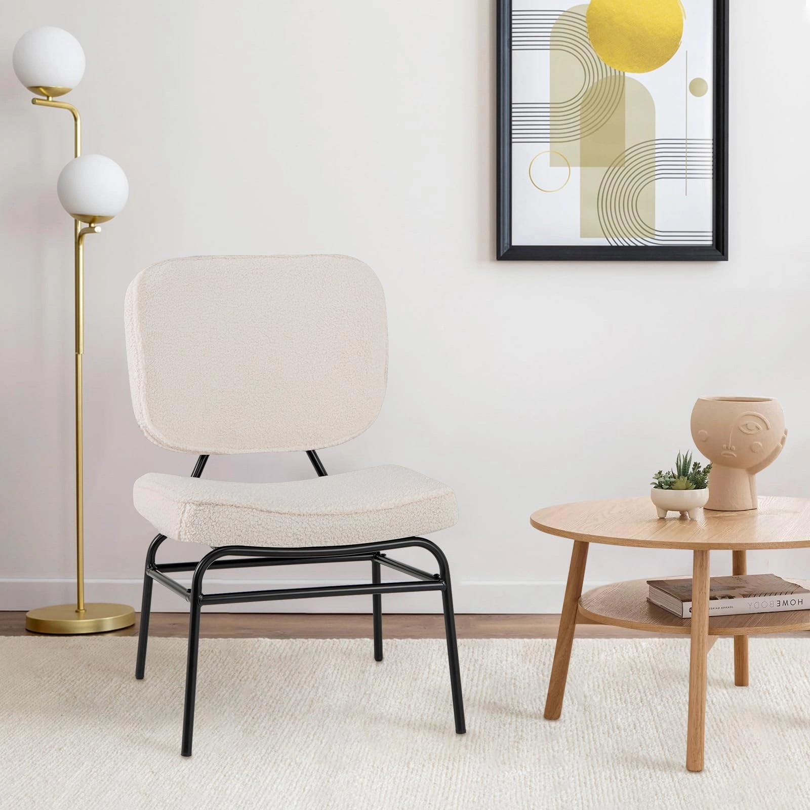 Giantex Modern Armless Accent Chair - Sherpa Reading Chair with Sponge Padding