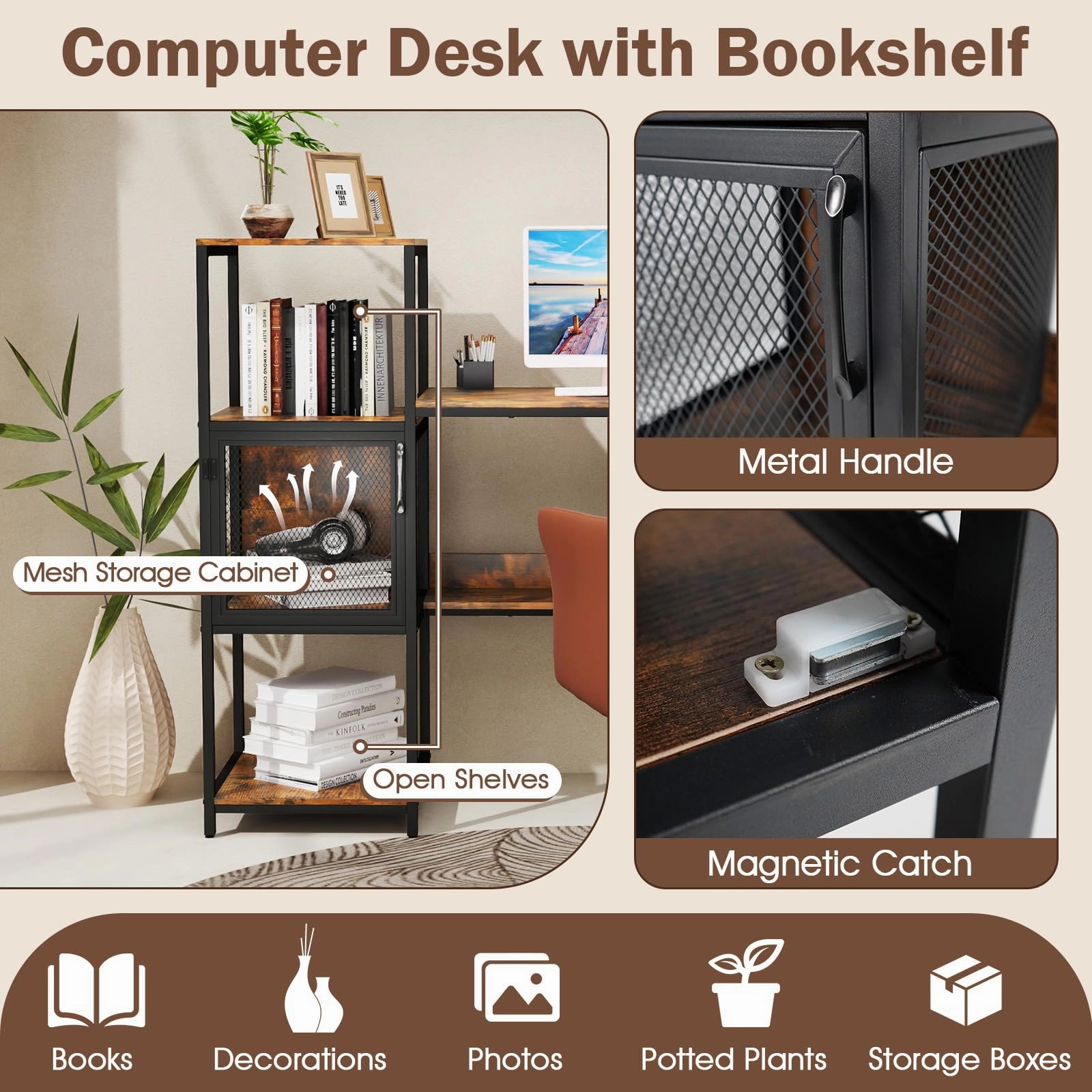 Giantex Modern Computer Workstation Home Office Desk with Storage Cabinet and Shelves