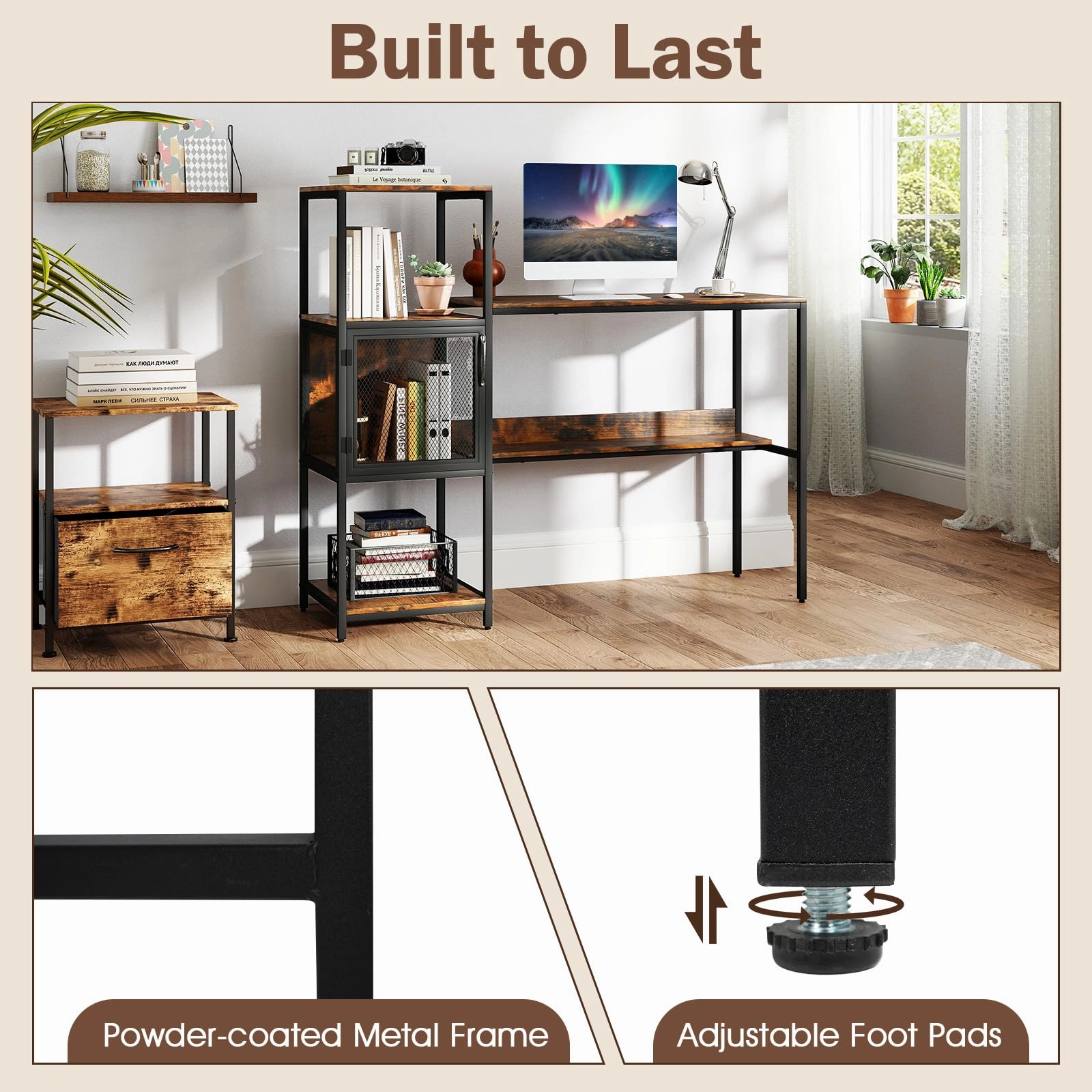 Giantex Modern Computer Workstation Home Office Desk with Storage Cabinet and Shelves