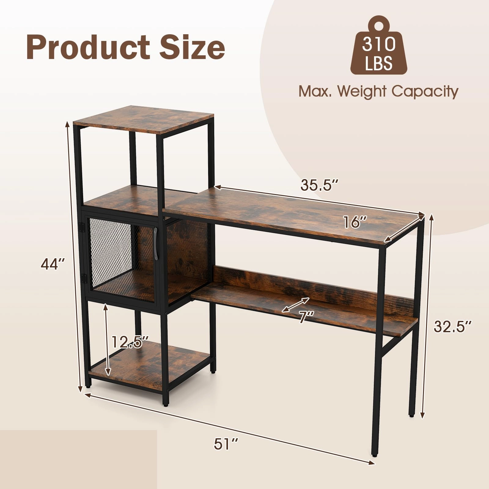 Giantex Modern Computer Workstation Home Office Desk with Storage Cabinet and Shelves