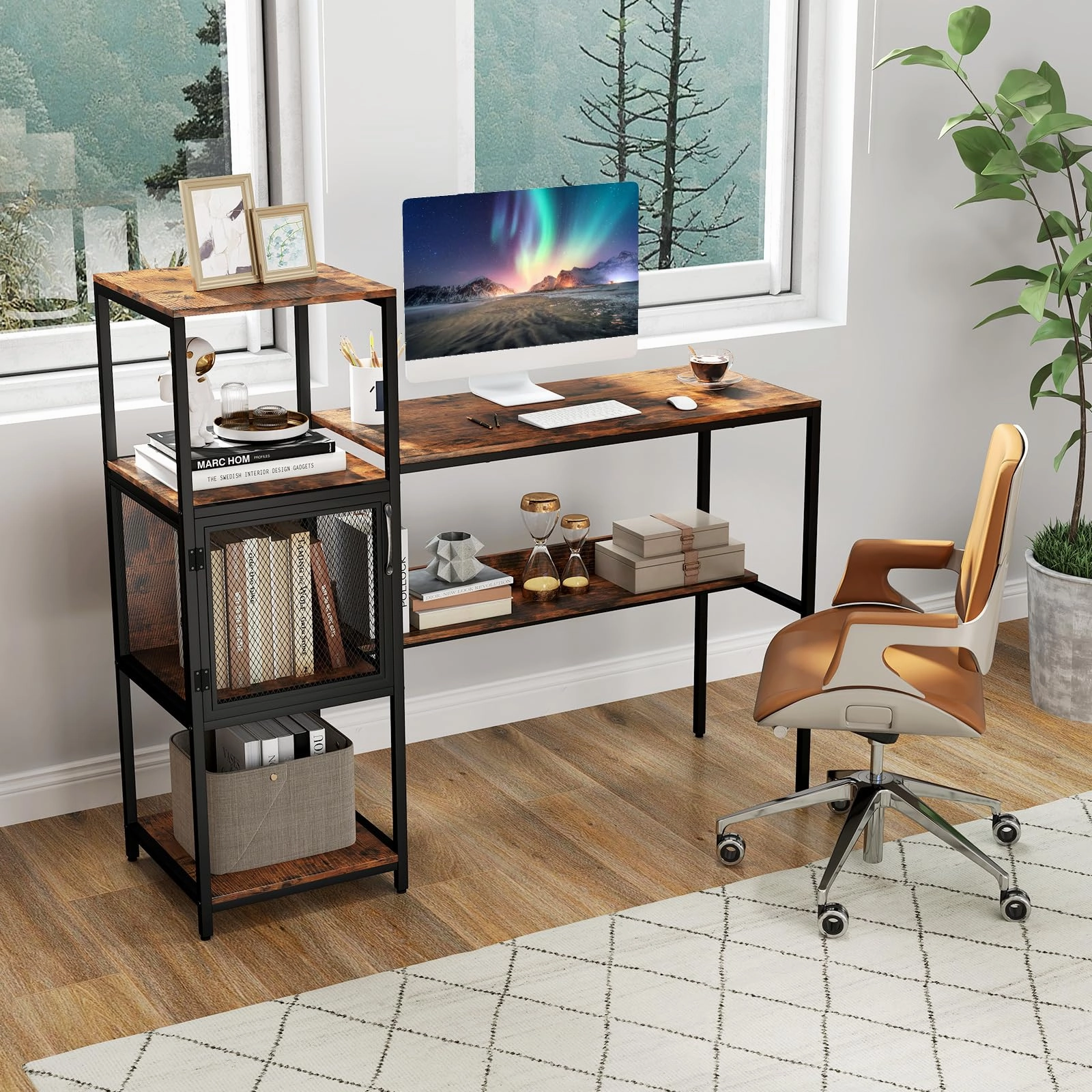 Giantex Modern Computer Workstation Home Office Desk with Storage Cabinet and Shelves