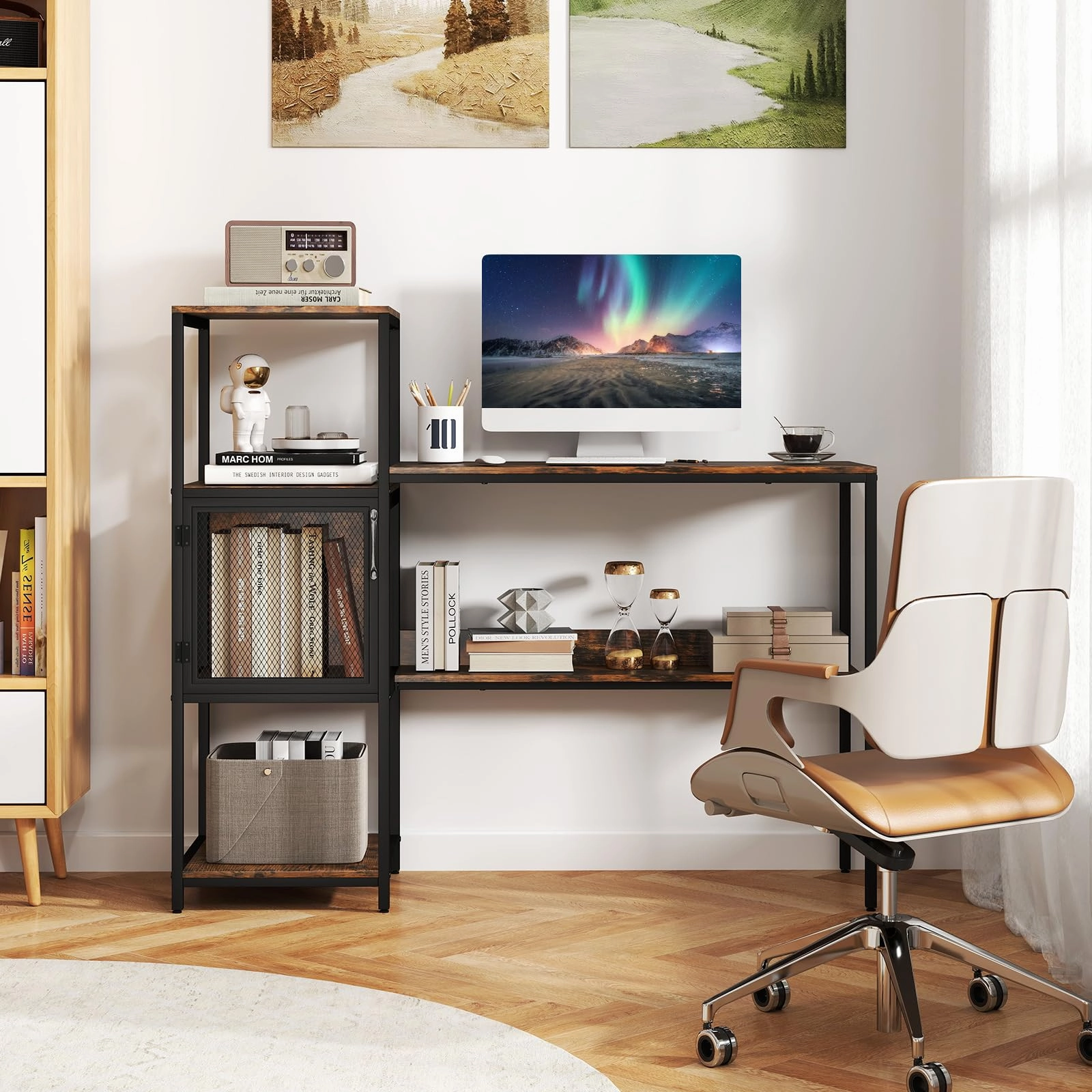 Giantex Modern Computer Workstation Home Office Desk with Storage Cabinet and Shelves