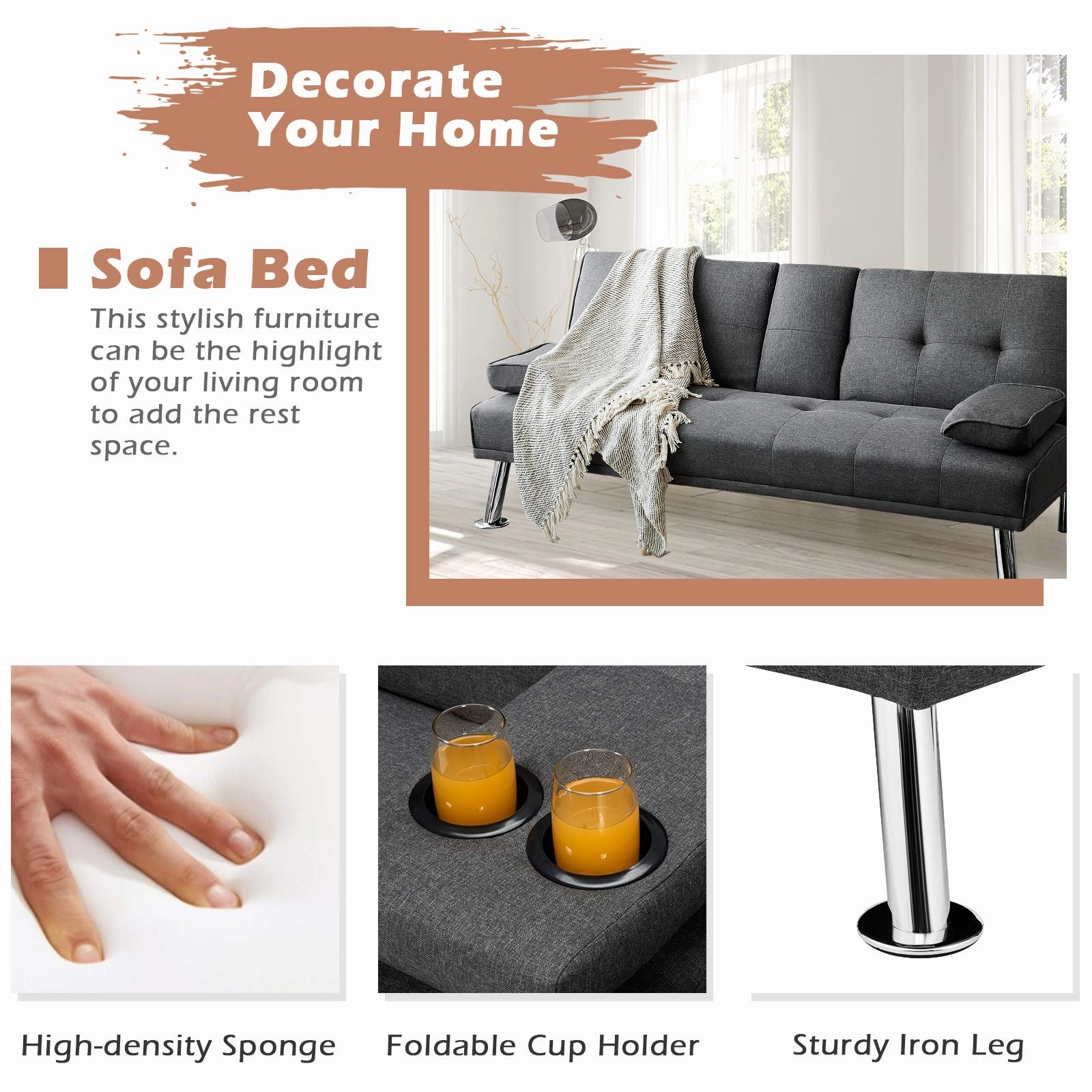 Giantex Modern Convertible Futon Sofa Bed