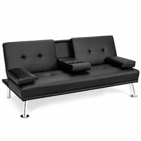 Giantex Modern Convertible Futon Sofa Bed,2 Cup Holders, Backrest Adjustable storage ottoman, pouf