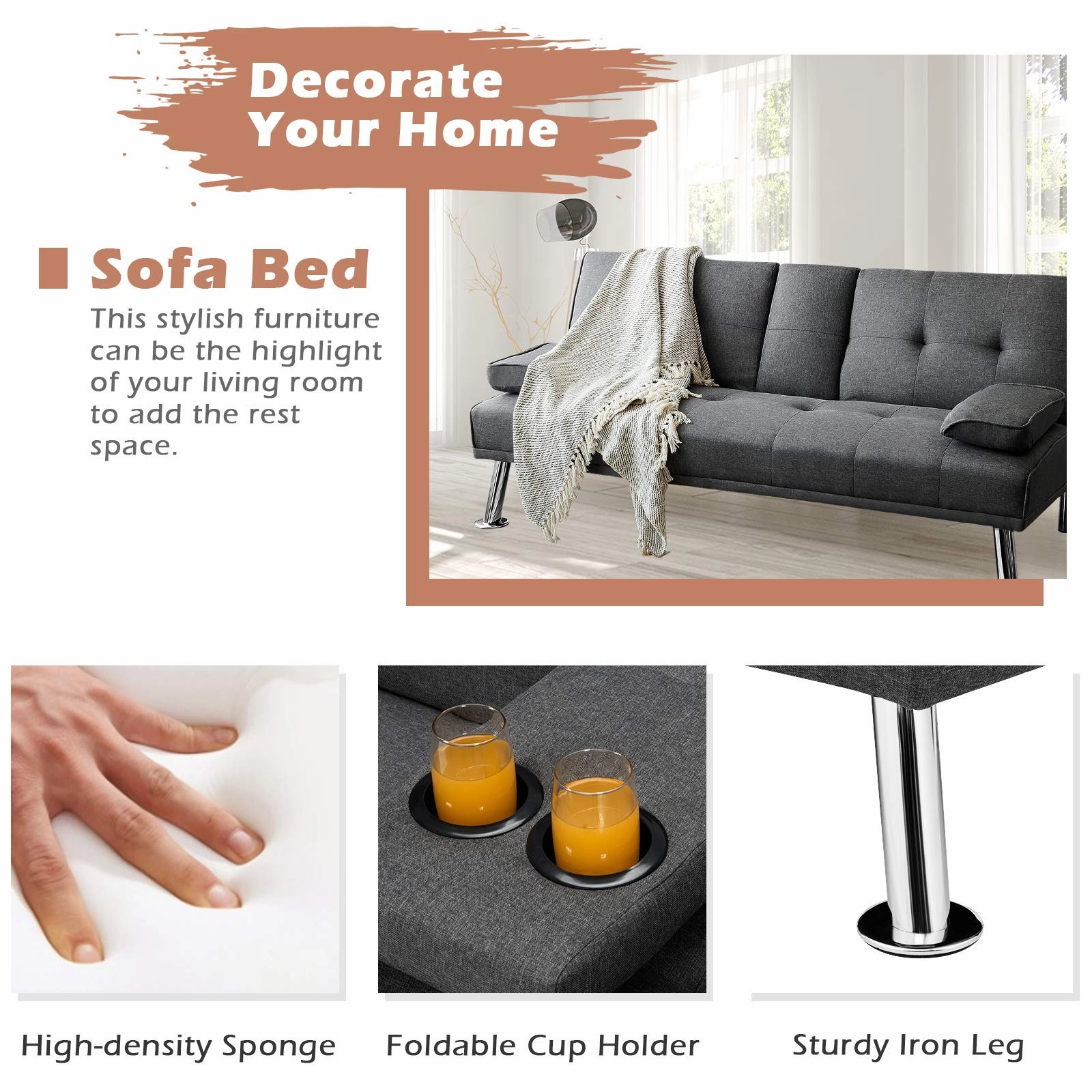 Giantex Modern Convertible Futon Sofa Bed