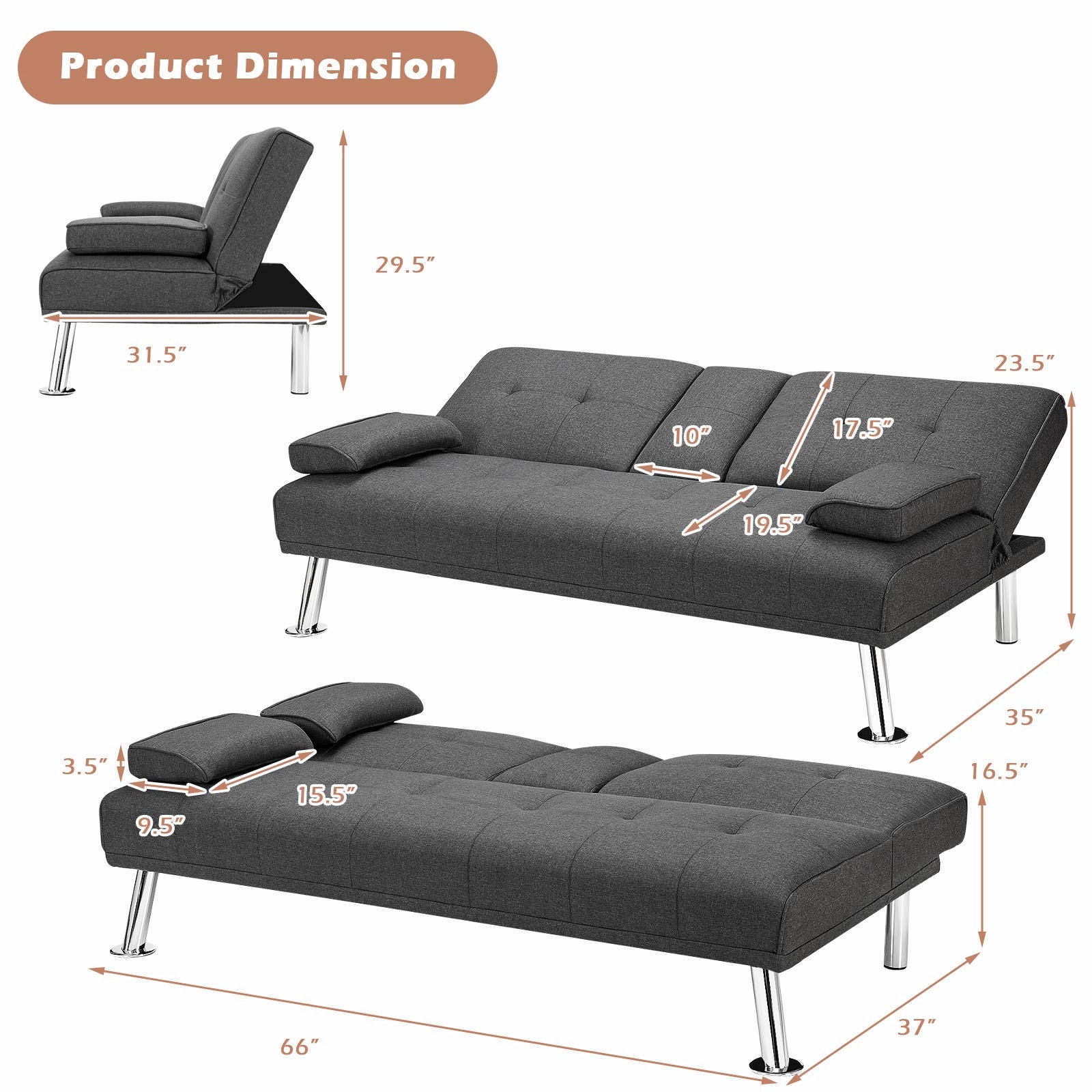 Giantex Modern Convertible Futon Sofa Bed