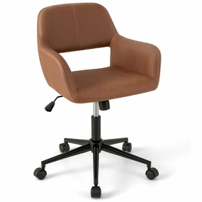 Giantex Modern Desk Chair Brown, Faux Leather Home Office Chair with Arms, Adjustable Swivel Task Chair office supplies, stationery