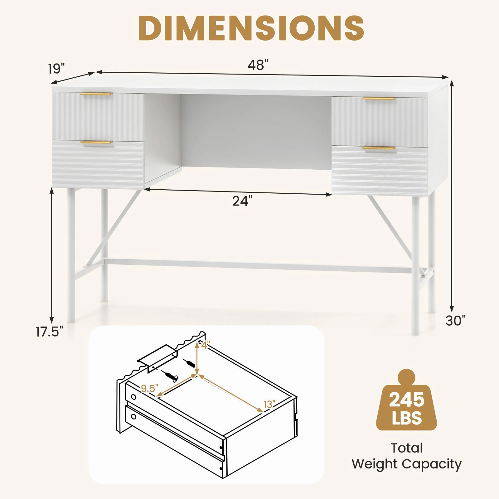 Giantex Modern Desk with 4 Drawers