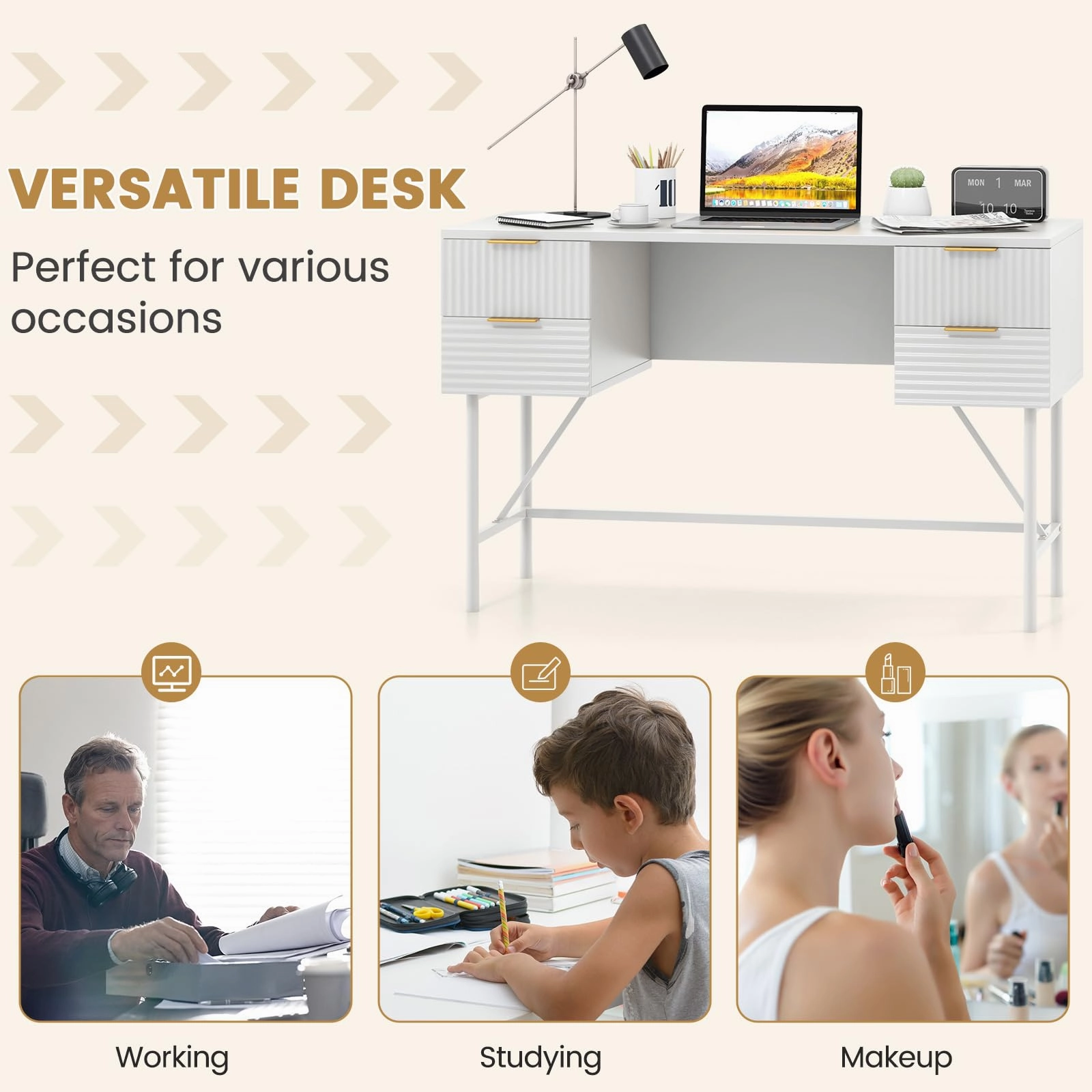 Giantex Modern Desk with 4 Drawers