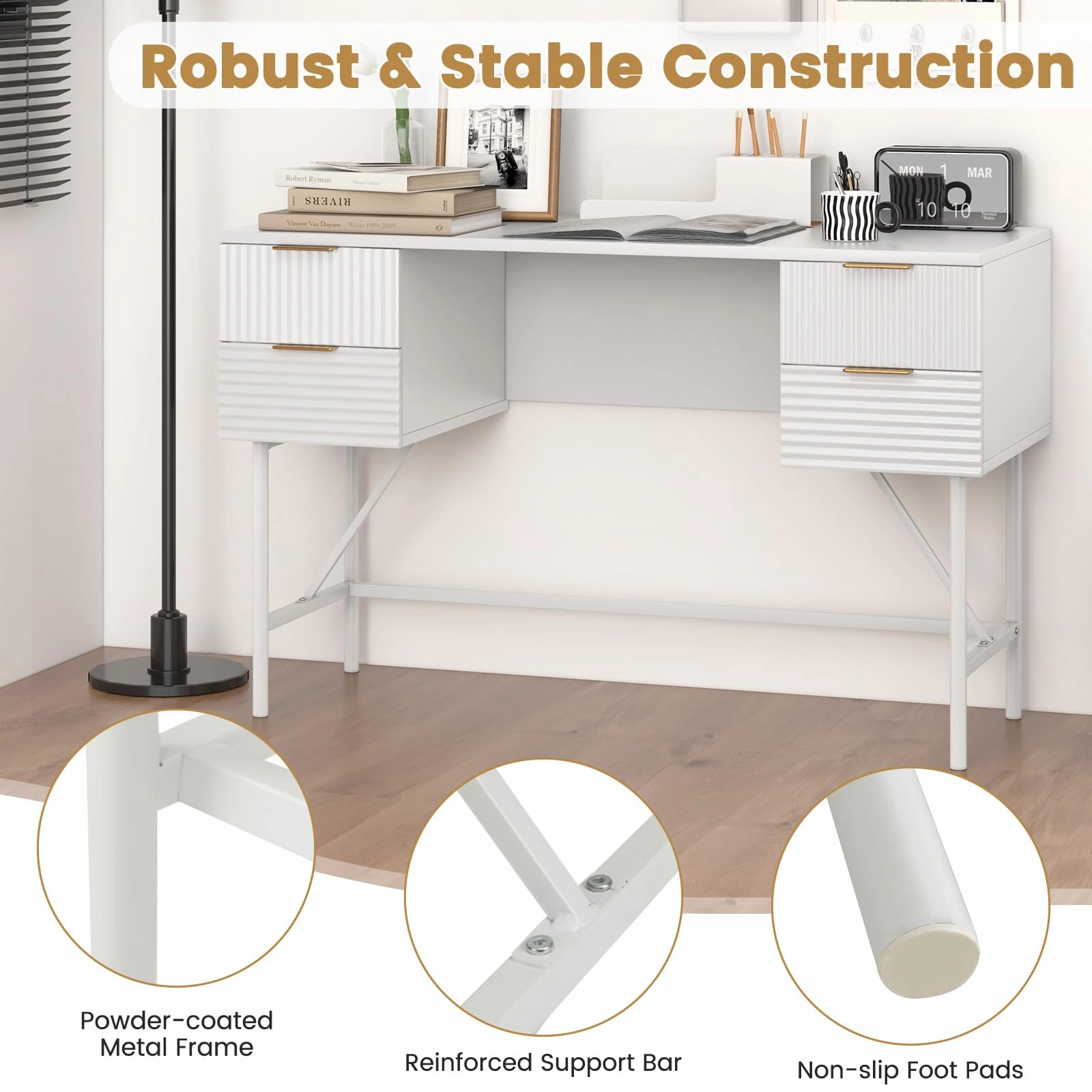 Giantex Modern Desk with 4 Drawers