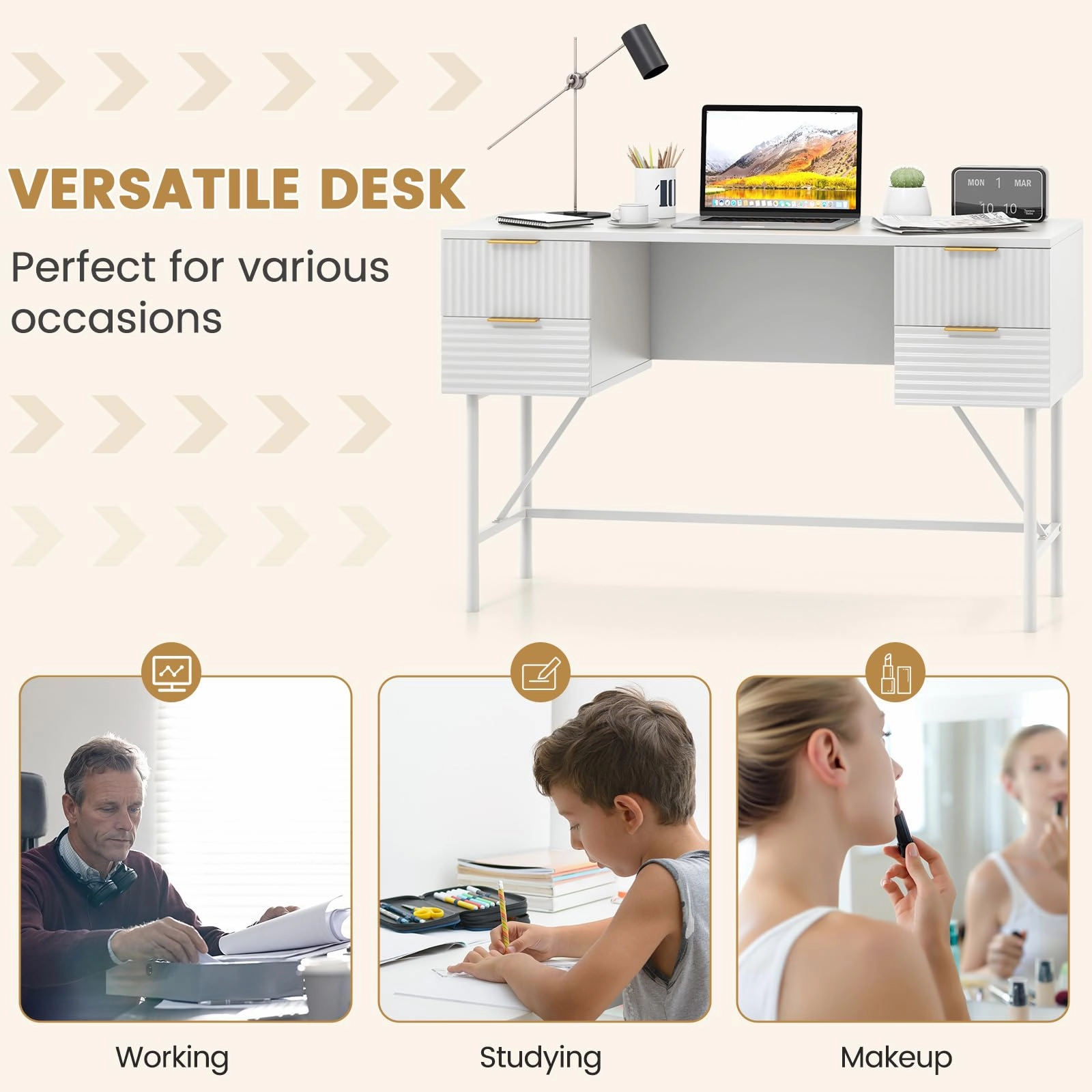 Giantex Modern Desk with 4 Drawers