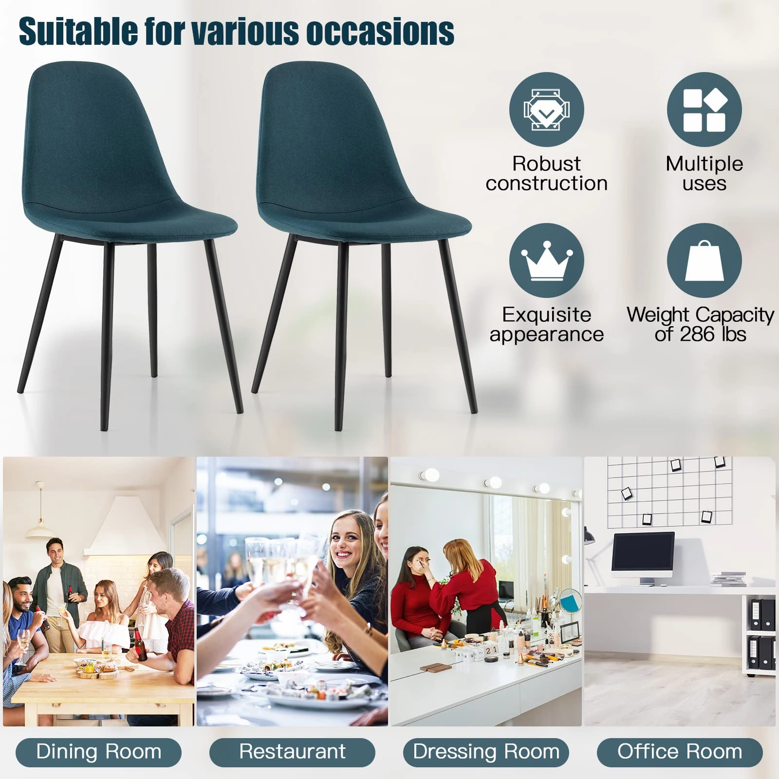 Giantex Modern Dining Chairs Set of 2 or 4 - Classic Comfy Upholstered 17 High Backrest Linen Dining Room Chairs