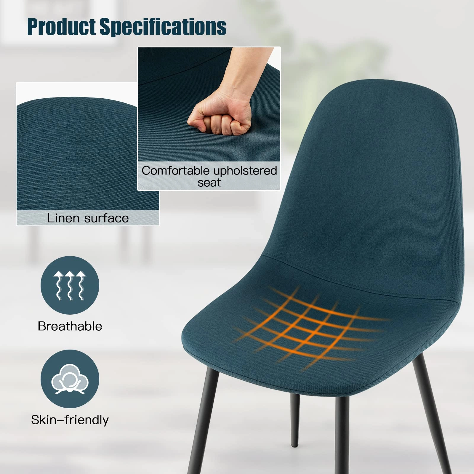Giantex Modern Dining Chairs Set of 2 or 4 - Classic Comfy Upholstered 17 High Backrest Linen Dining Room Chairs