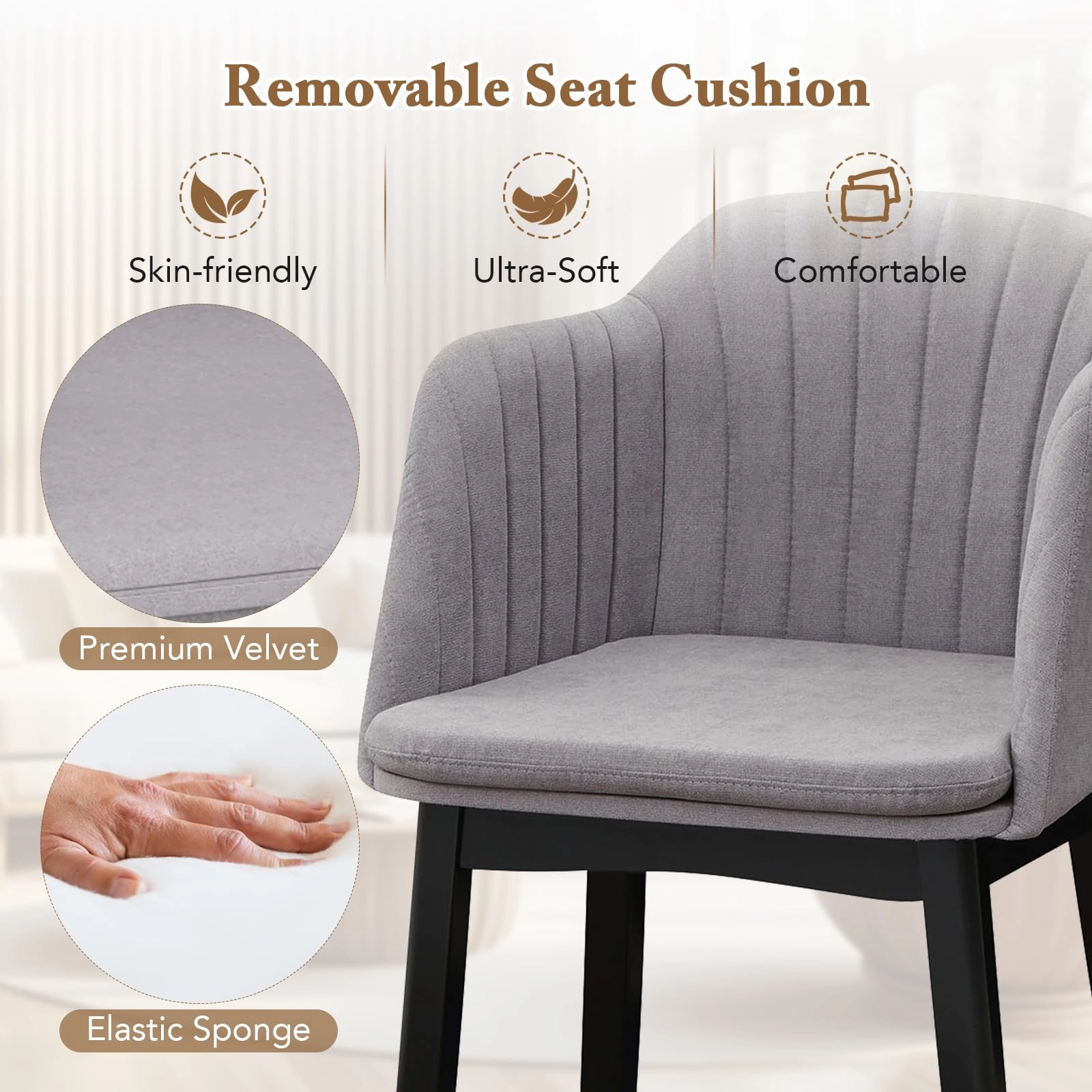 Giantex Modern Dining Chairs, Upholstered Velvet Accent Chairs w/Curved Backrests & Rubber Wood Legs