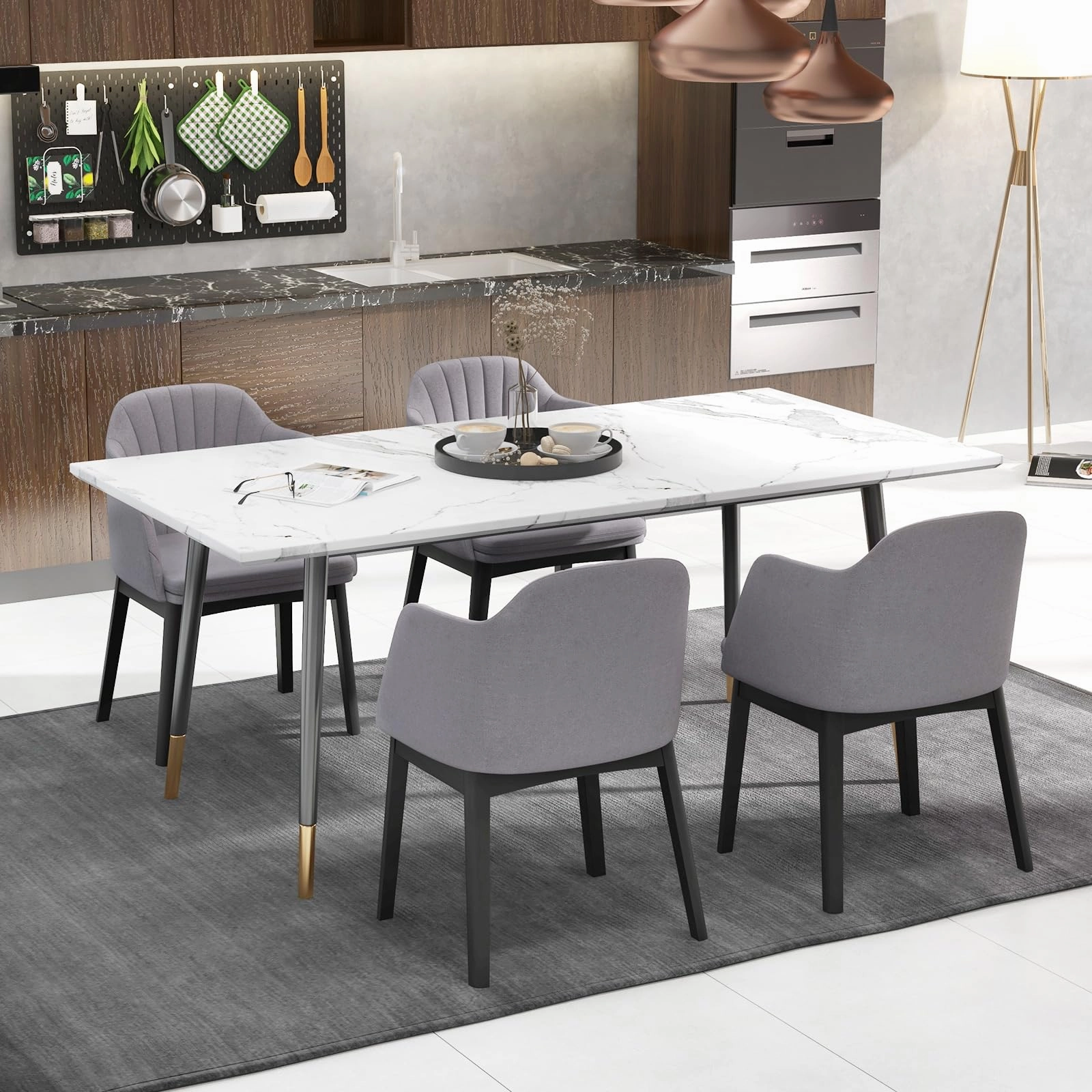 Giantex Modern Dining Chairs, Upholstered Velvet Accent Chairs w/Curved Backrests & Rubber Wood Legs