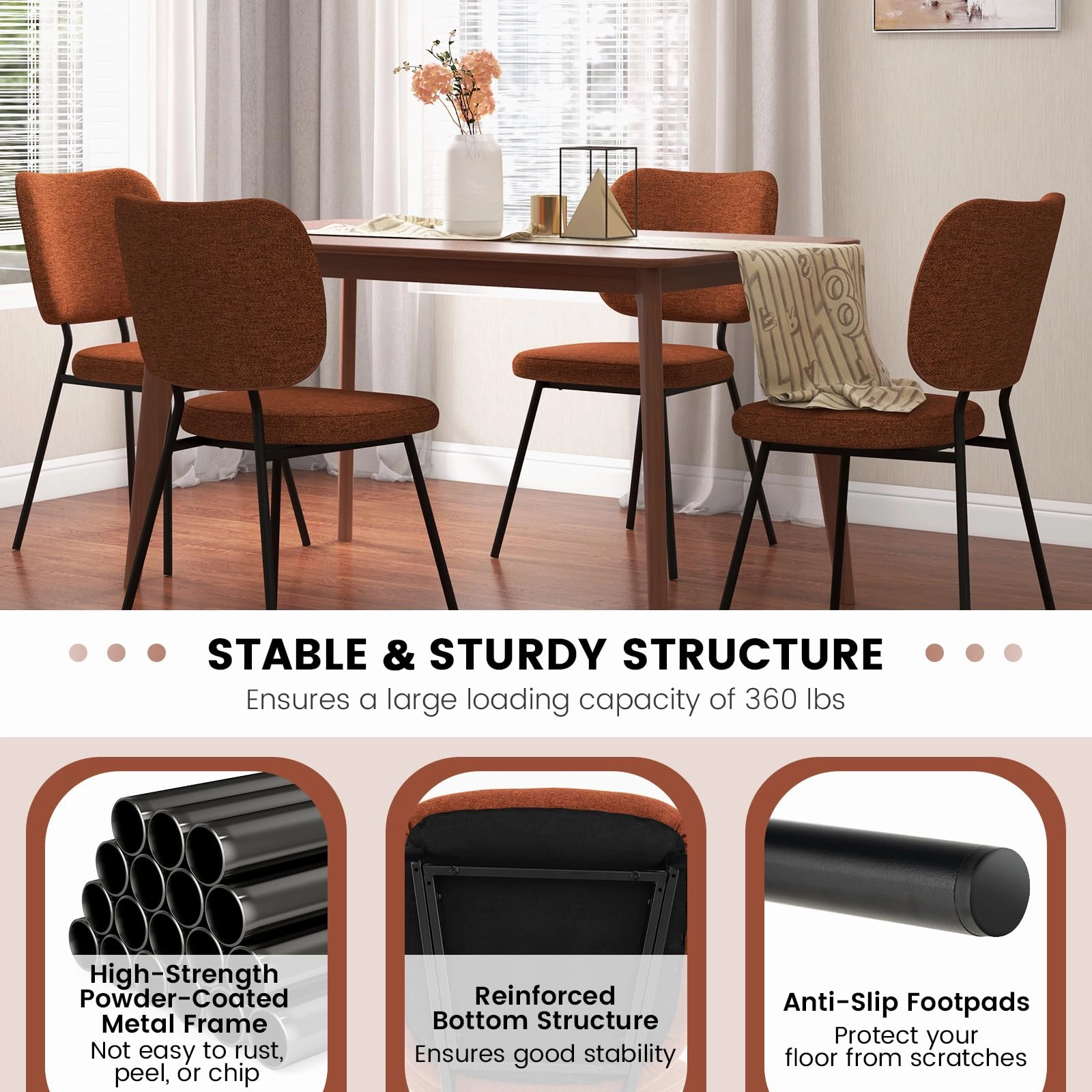Giantex Modern Fabric Dining Chair Set of 2, Padded Kitchen Chair with Linen Fabric