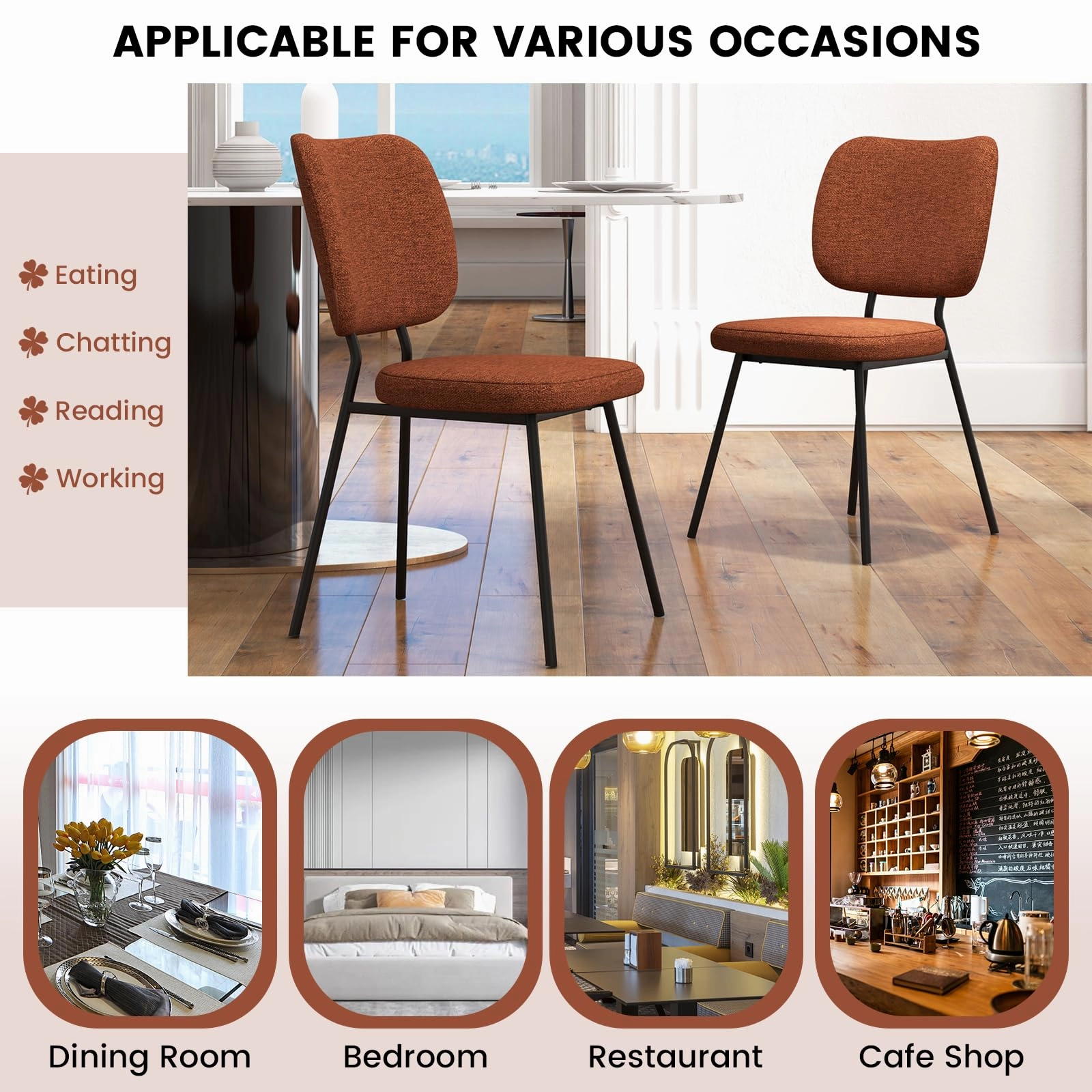 Giantex Modern Fabric Dining Chair Set of 2, Padded Kitchen Chair with Linen Fabric
