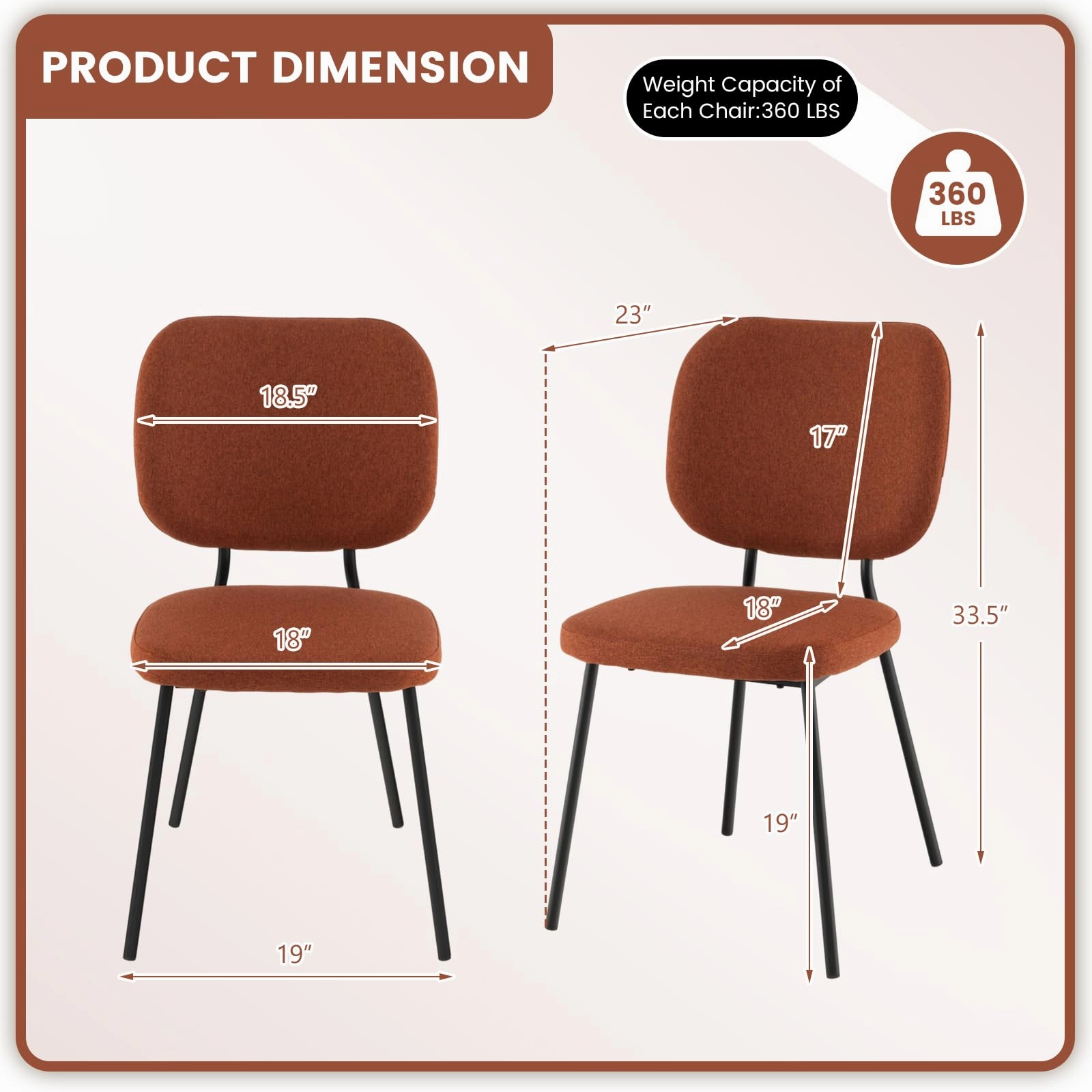 Giantex Modern Fabric Dining Chair Set of 2, Padded Kitchen Chair with Linen Fabric