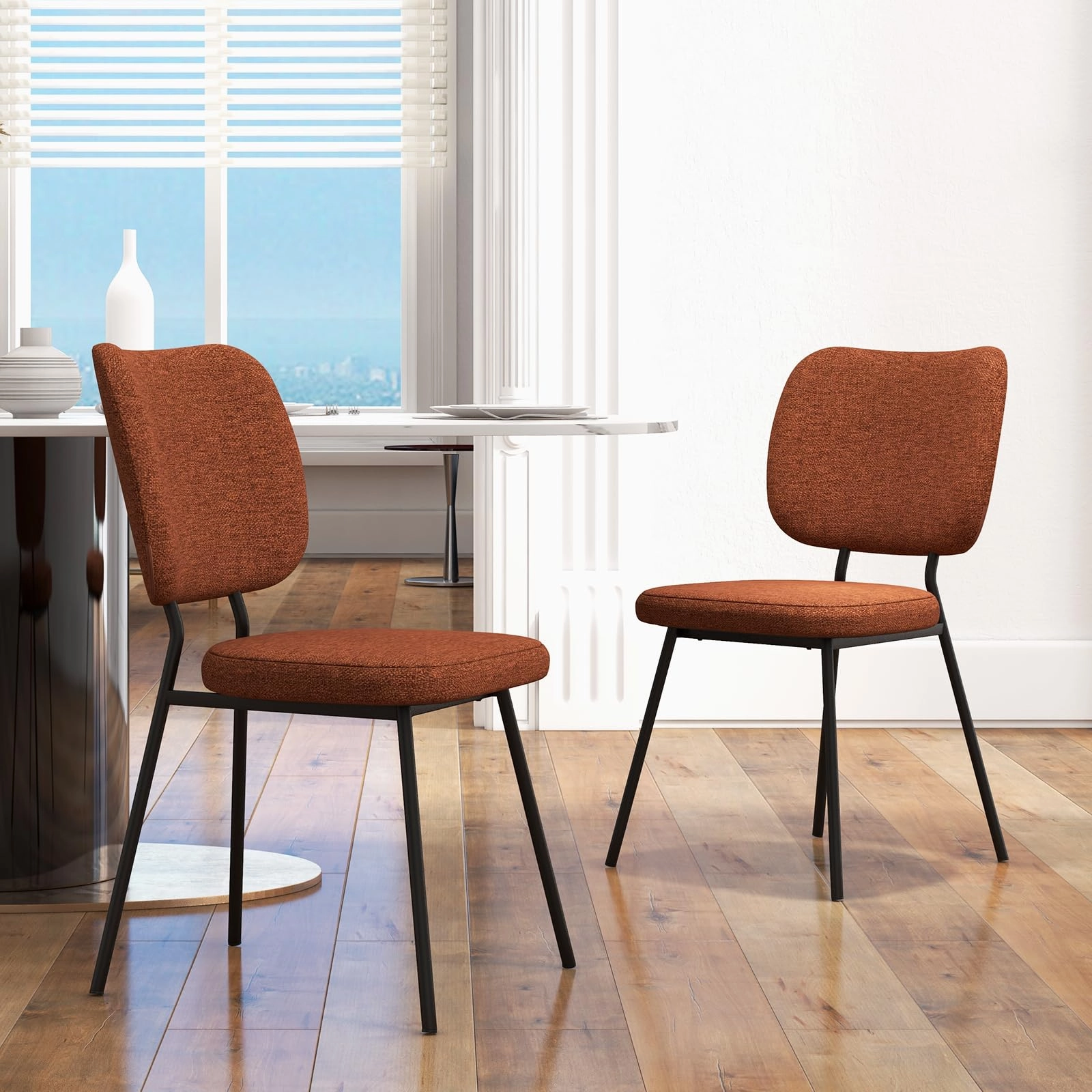 Giantex Modern Fabric Dining Chair Set of 2, Padded Kitchen Chair with Linen Fabric