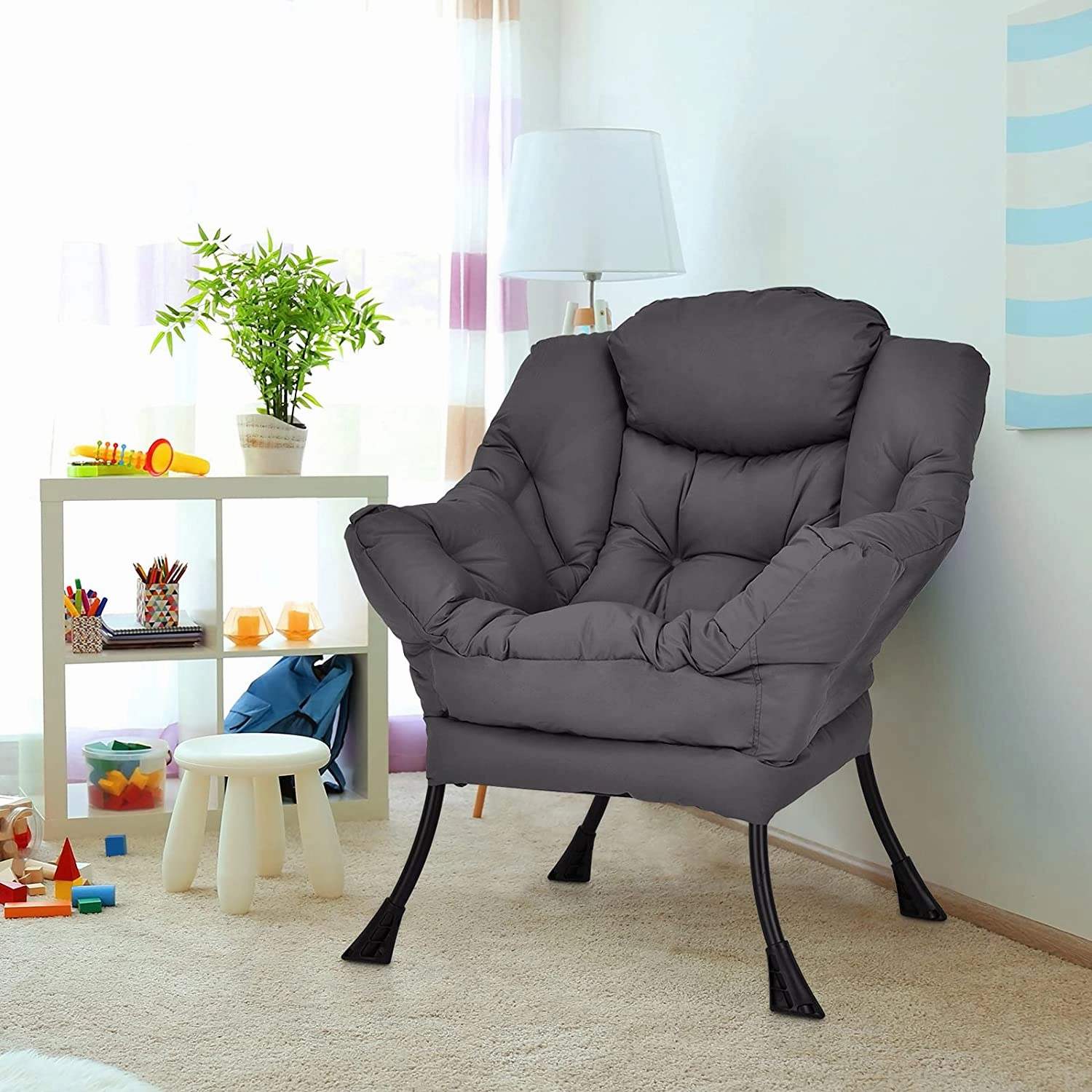 Giantex Modern Lazy Chair, Accent Contemporary Lounge Chair Polyester Fabric w/Steel Frame