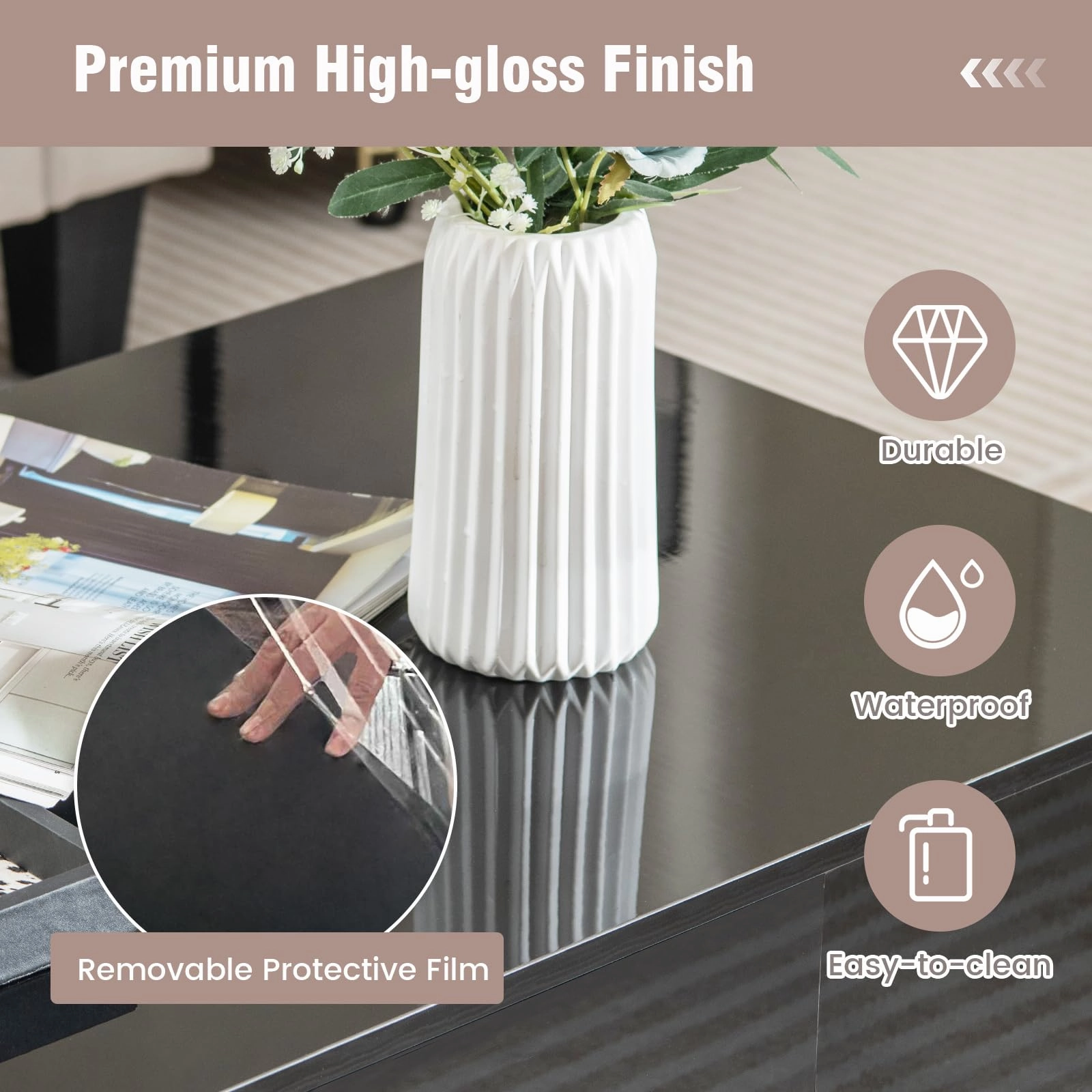 Giantex Modern LED Coffee Table - 2-Tier Center Table