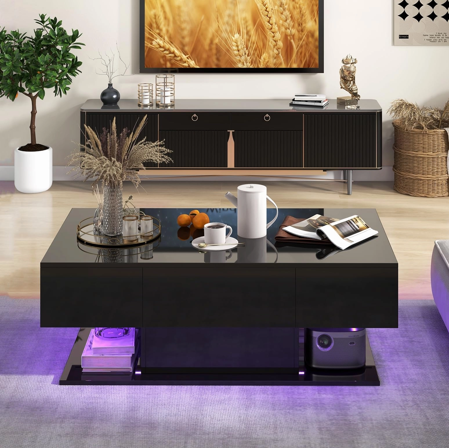 Giantex Modern LED Coffee Table - 2-Tier Center Table console table, hallway table