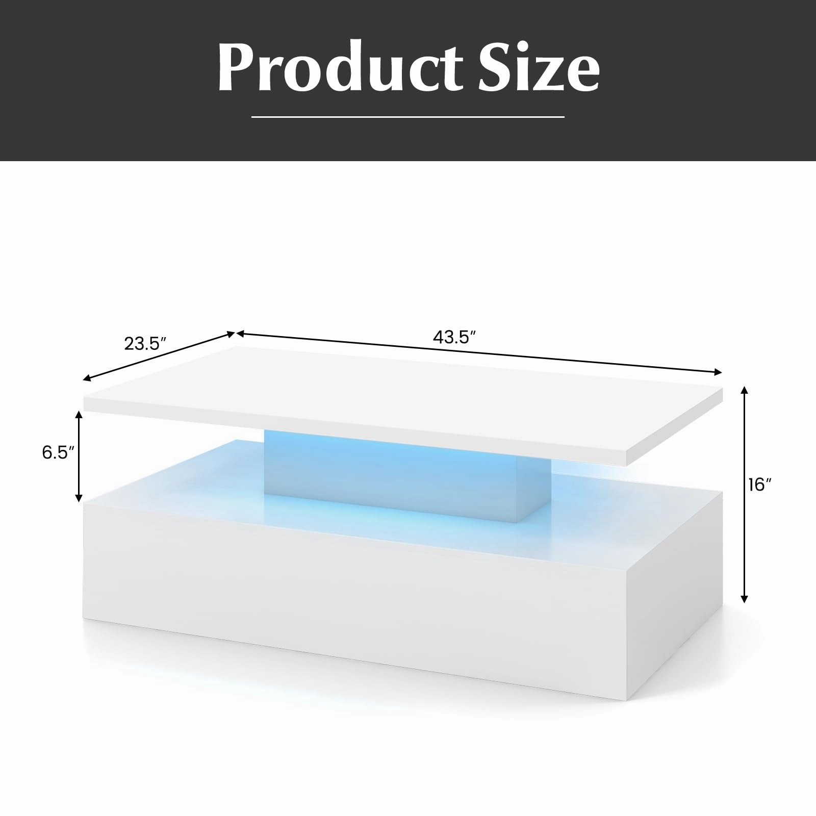 Giantex Modern LED Coffee Table - 2-Tier High Glossy Coffee Table