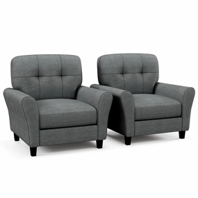 Giantex Modern Mid-Century Accent Chair - Linen Living Room Chair with Tufted Back, Grey sectional sofa, corner couch