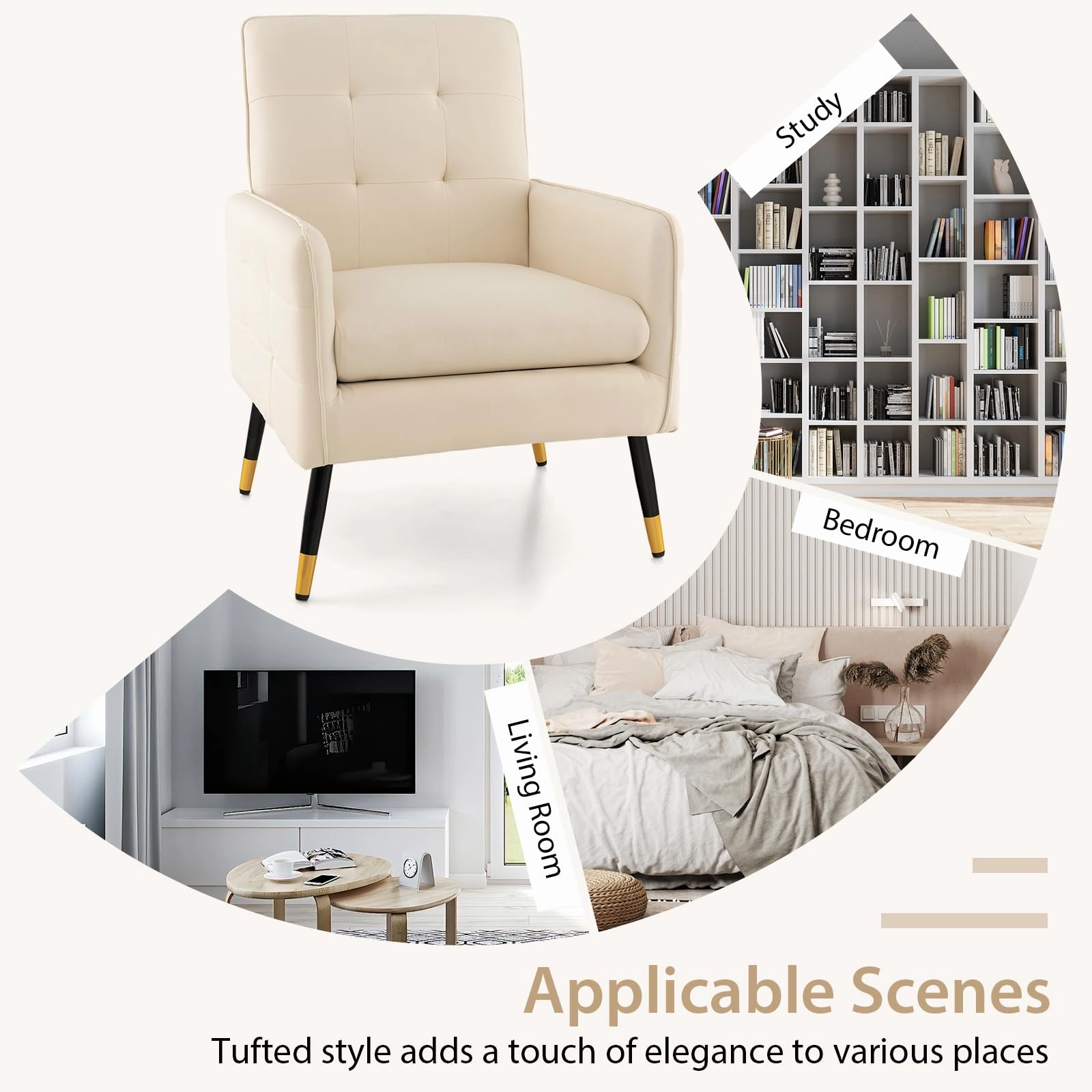 Giantex Modern Mid-Century Accent Chair - Upholstered Armchair with Tufted Back, Metal Legs
