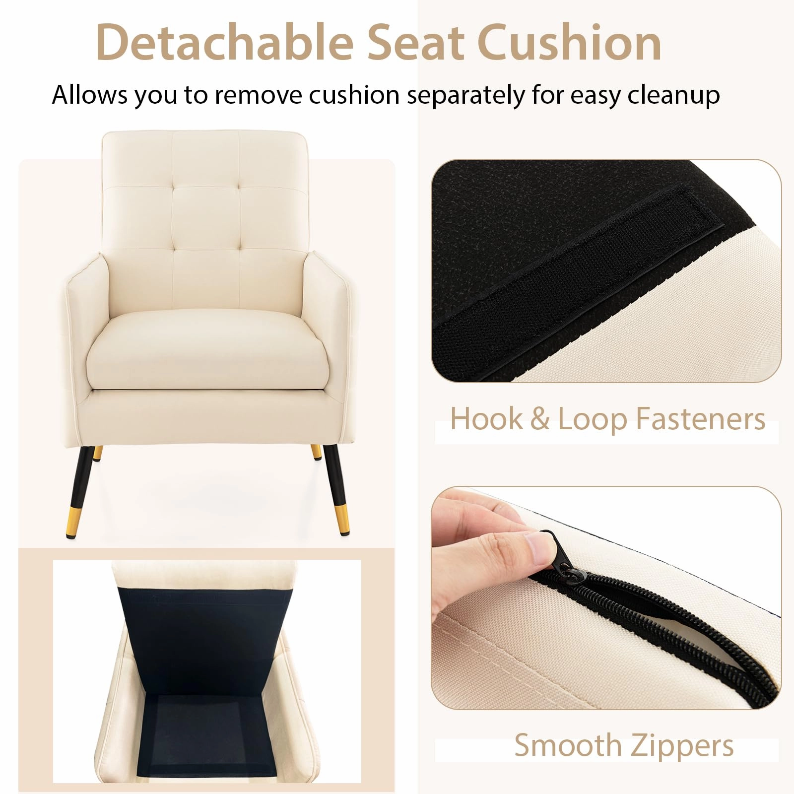 Giantex Modern Mid-Century Accent Chair - Upholstered Armchair with Tufted Back, Metal Legs